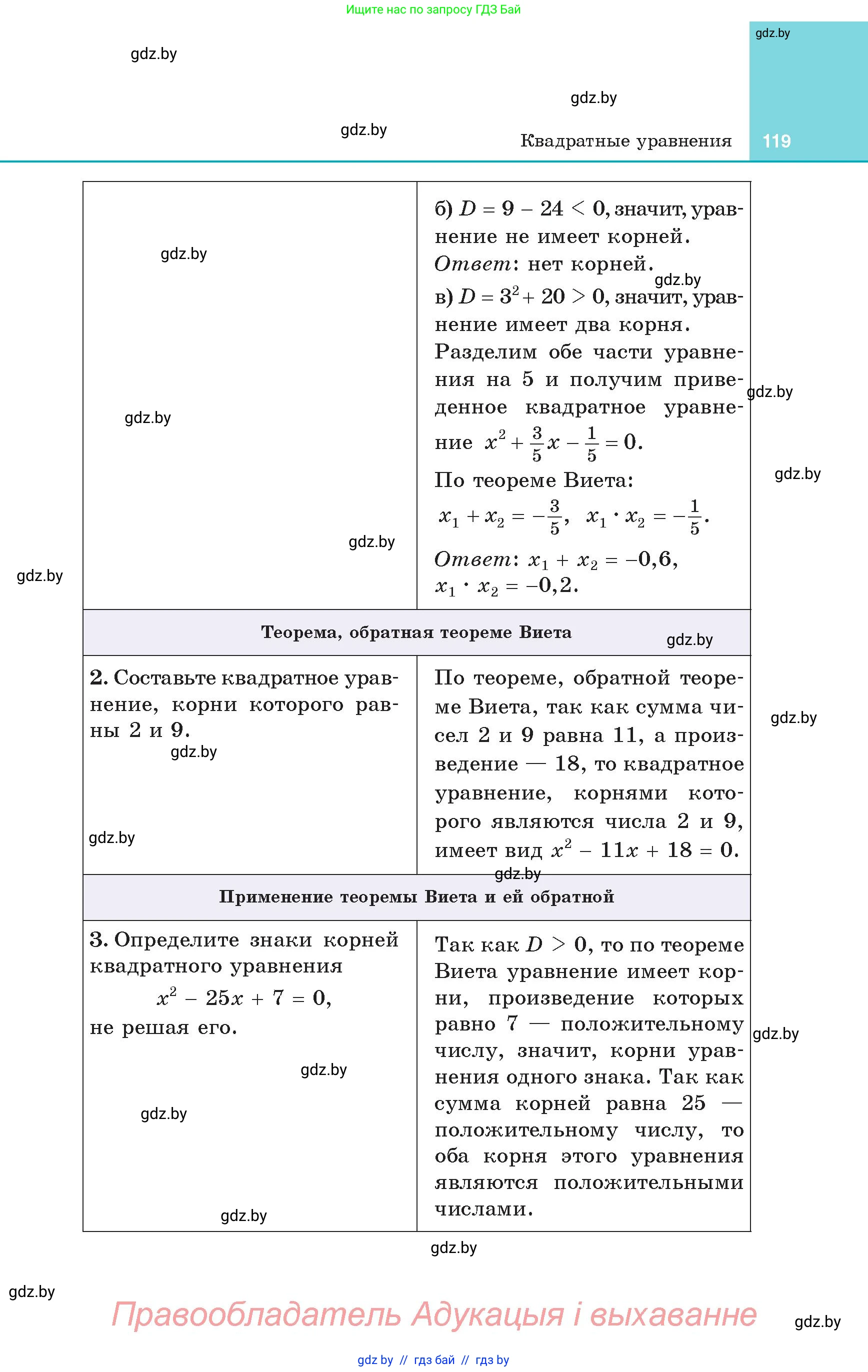 Алгебра, 8 класс Учебник, авторы: Арефьева Ирина Глебовна, Пирютко Ольга Николаевна, издательство Адукацыя i выхаванне, Минск, 2024, бирюзового цвета, страница 119