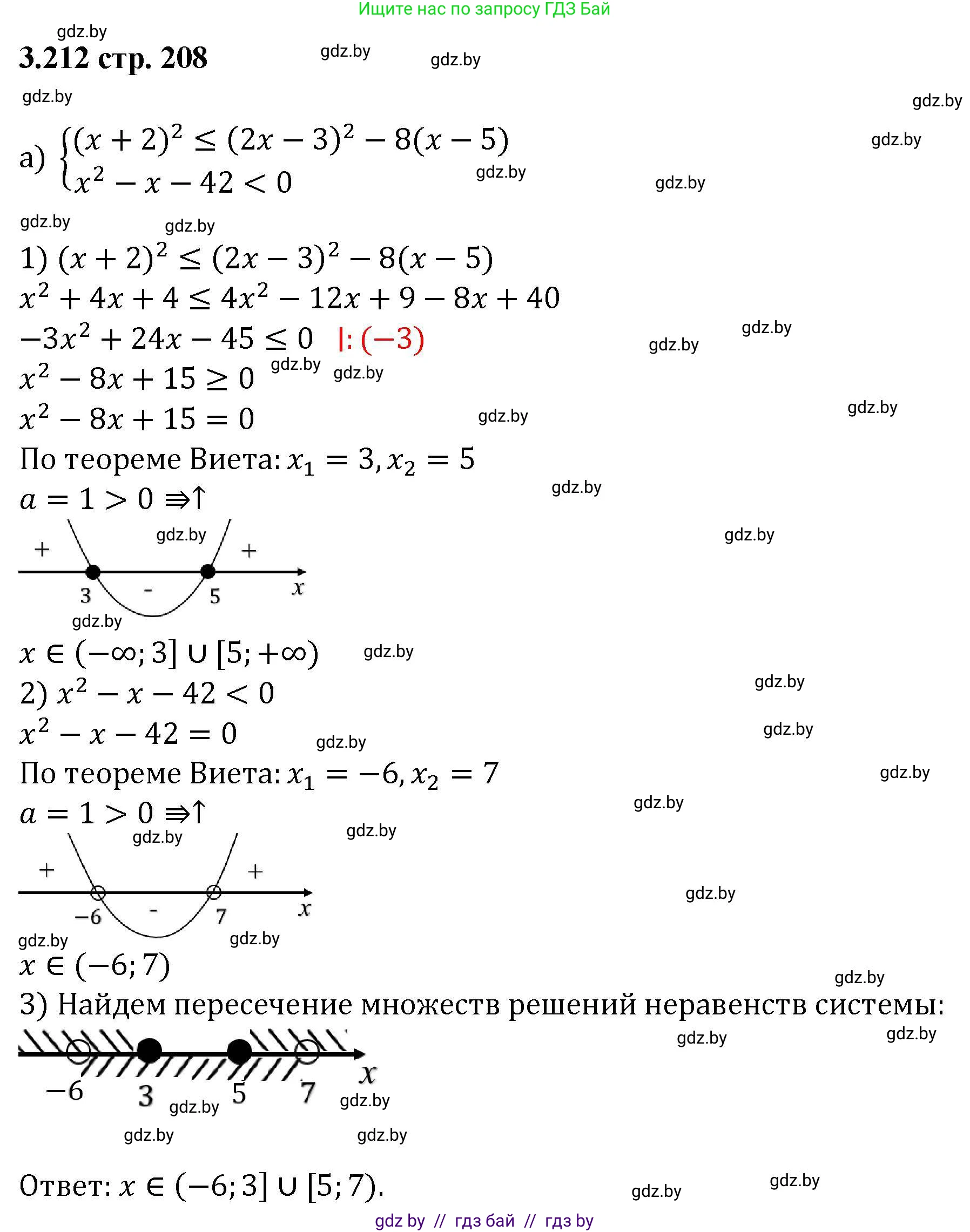 Алгебра, 8 класс Учебник, авторы: Арефьева Ирина Глебовна, Пирютко Ольга Николаевна, издательство Адукацыя i выхаванне, Минск, 2024, бирюзового цвета, страница 208, номер 3.212, Решение