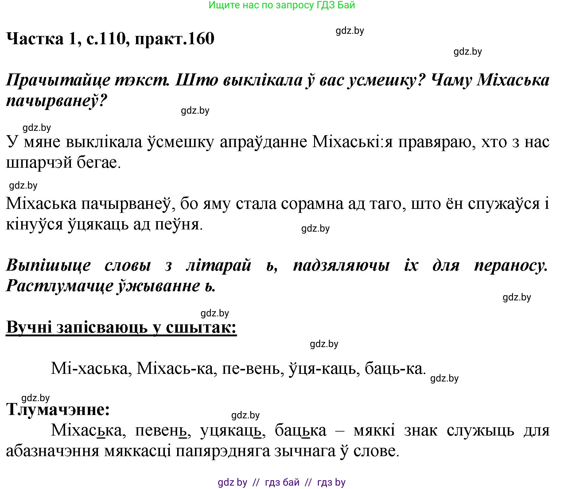 Белорусский язык (Беларуская мова), 2 класс Учебник, автор: Антановіч Наталля Міхайлаўна, издательство Нацыянальны інстытут адукацыі, Минск, 2022, голубого цвета, Часть 1, страница 110, номер 160, Решение