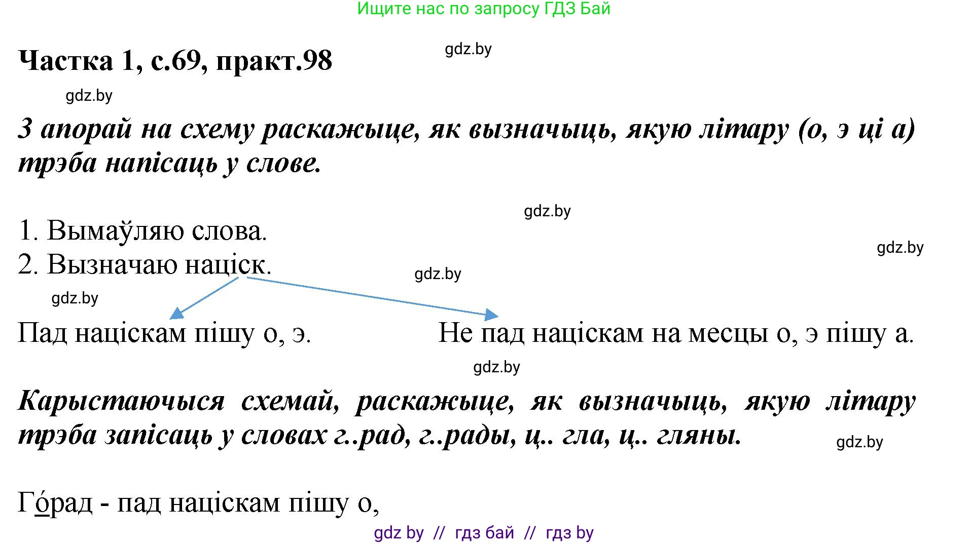 Белорусский язык (Беларуская мова), 2 класс Учебник, автор: Антановіч Наталля Міхайлаўна, издательство Нацыянальны інстытут адукацыі, Минск, 2022, голубого цвета, Часть 1, страница 69, номер 98, Решение