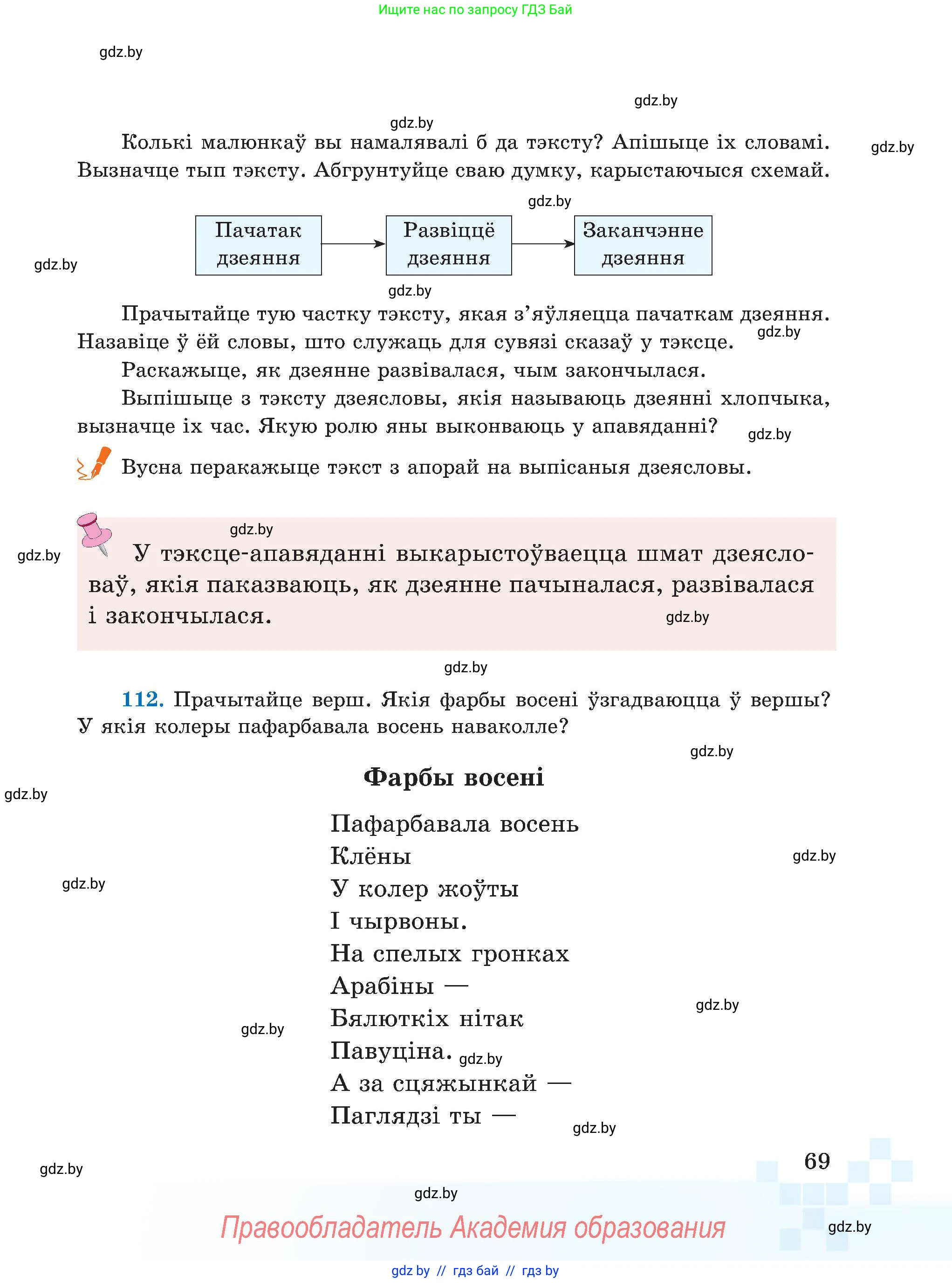 Белорусский язык (Беларуская мова), 5 класс Учебник, авторы: Валочка Ганна Міхайлаўна, Зелянко Вольга Уладзіміраўна, Мартынкевіч Святлана Васільеўна, Якуба Святлана Міхайлаўна, издательство Акадэмія адукацыі, Минск, 2024, голубого цвета, Частка 1, страница 45, номер 69, Условие