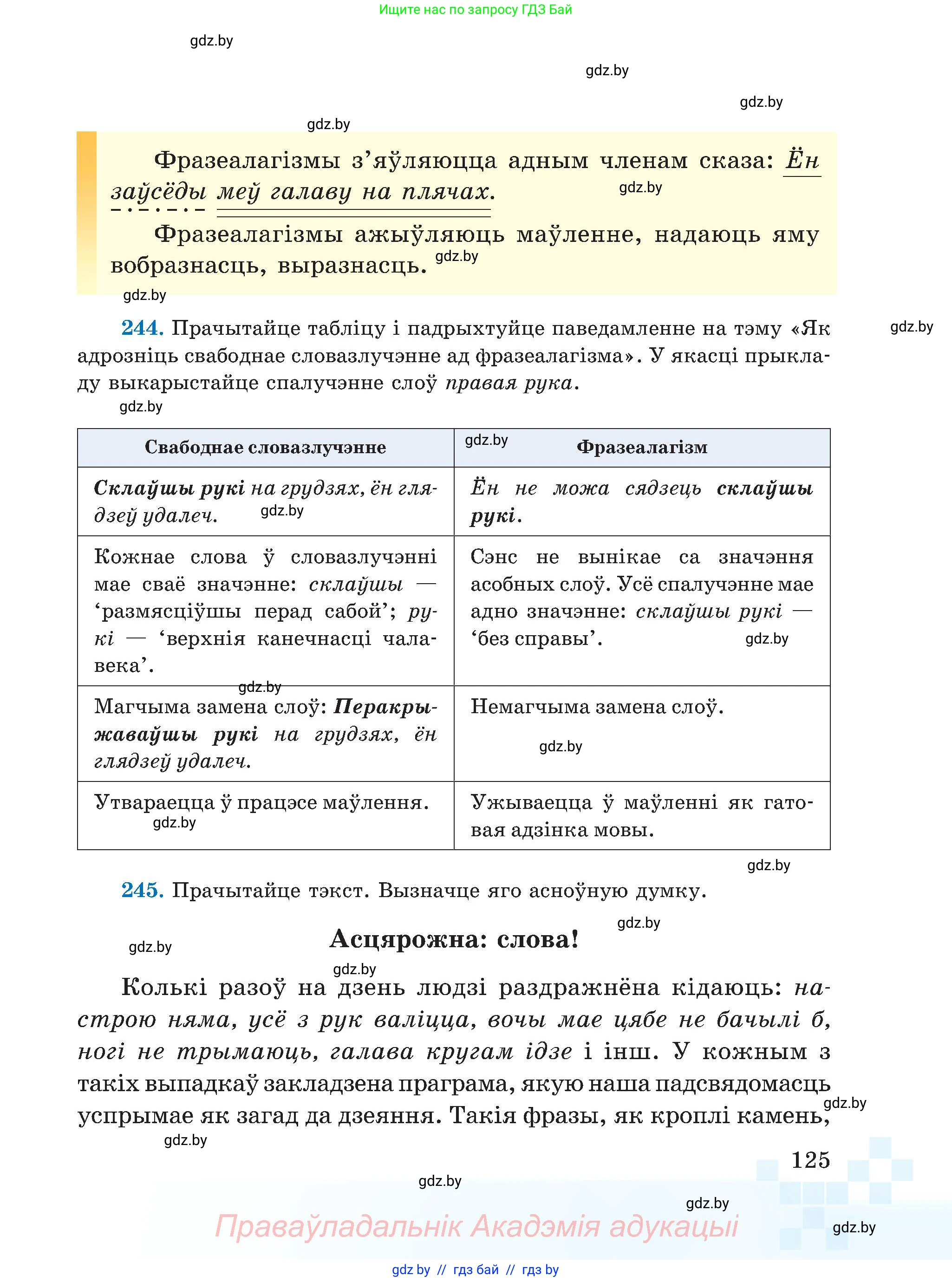 Белорусский язык (Беларуская мова), 5 класс Учебник, авторы: Валочка Ганна Міхайлаўна, Зелянко Вольга Уладзіміраўна, Мартынкевіч Святлана Васільеўна, Якуба Святлана Міхайлаўна, издательство Акадэмія адукацыі, Минск, 2024, голубого цвета, Частка 2, страница 62, номер 125, Условие