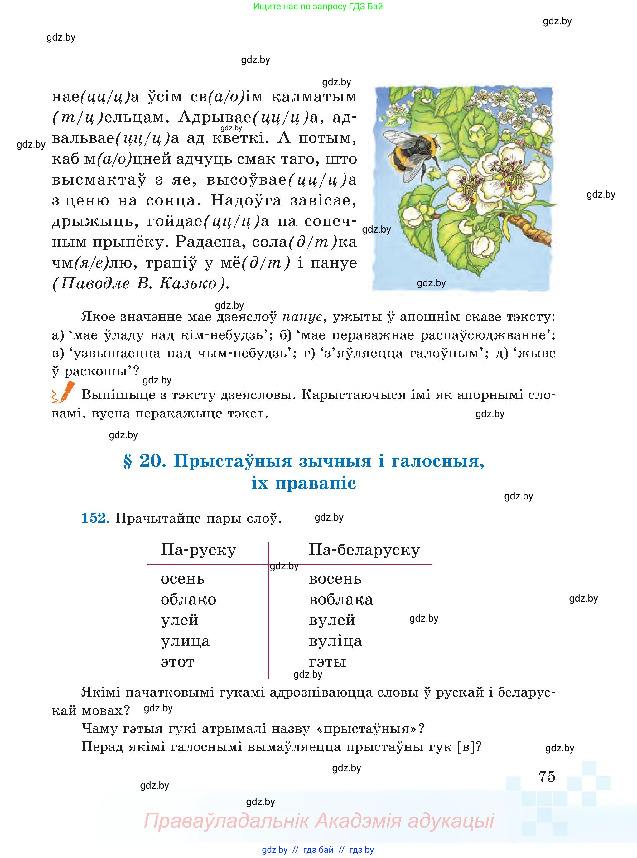 Белорусский язык (Беларуская мова), 5 класс Учебник, авторы: Валочка Ганна Міхайлаўна, Зелянко Вольга Уладзіміраўна, Мартынкевіч Святлана Васільеўна, Якуба Святлана Міхайлаўна, издательство Акадэмія адукацыі, Минск, 2024, голубого цвета, Частка 2, страница 40, номер 75, Условие