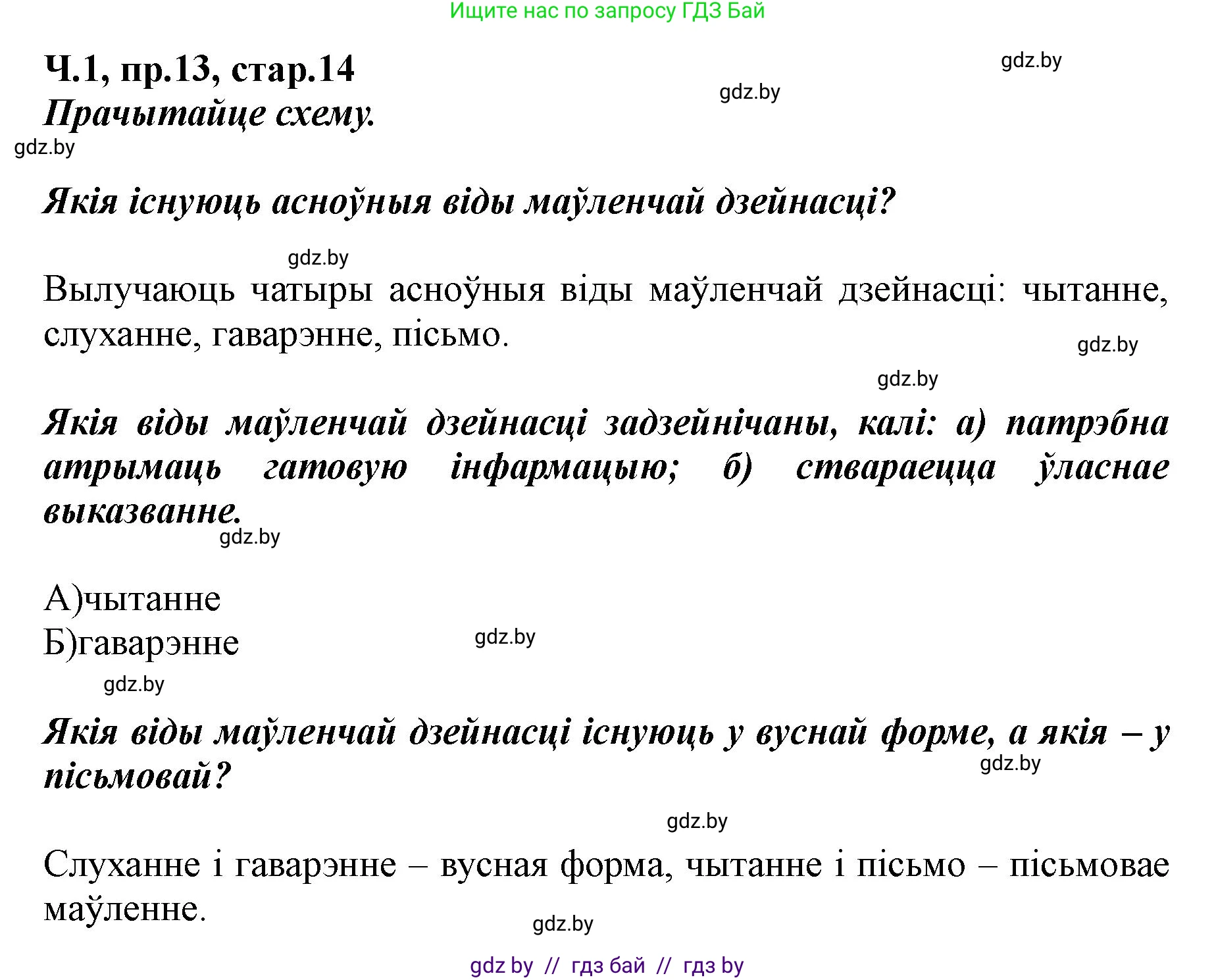 Белорусский язык (Беларуская мова), 5 класс Учебник, авторы: Валочка Ганна Міхайлаўна, Зелянко Вольга Уладзіміраўна, Мартынкевіч Святлана Васільеўна, Якуба Святлана Міхайлаўна, издательство Акадэмія адукацыі, Минск, 2024, голубого цвета, Частка 1, страница 14, номер 13, Решение