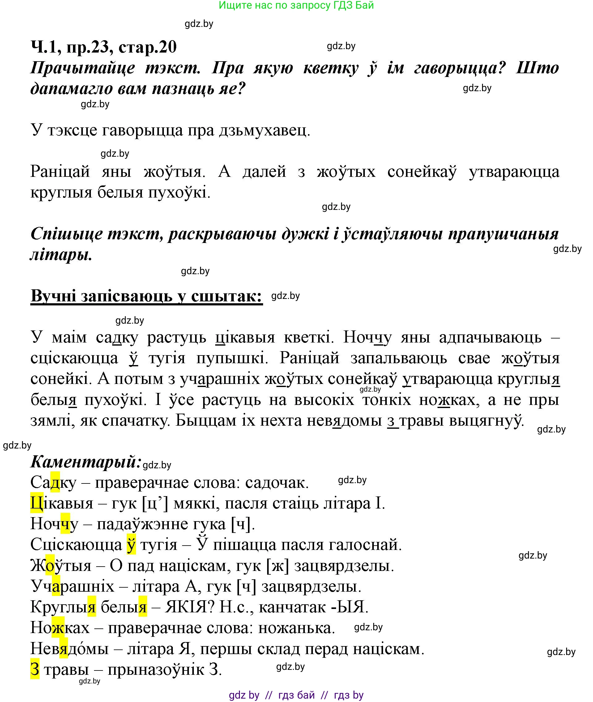 Белорусский язык (Беларуская мова), 5 класс Учебник, авторы: Валочка Ганна Міхайлаўна, Зелянко Вольга Уладзіміраўна, Мартынкевіч Святлана Васільеўна, Якуба Святлана Міхайлаўна, издательство Акадэмія адукацыі, Минск, 2024, голубого цвета, Частка 1, страница 20, номер 23, Решение