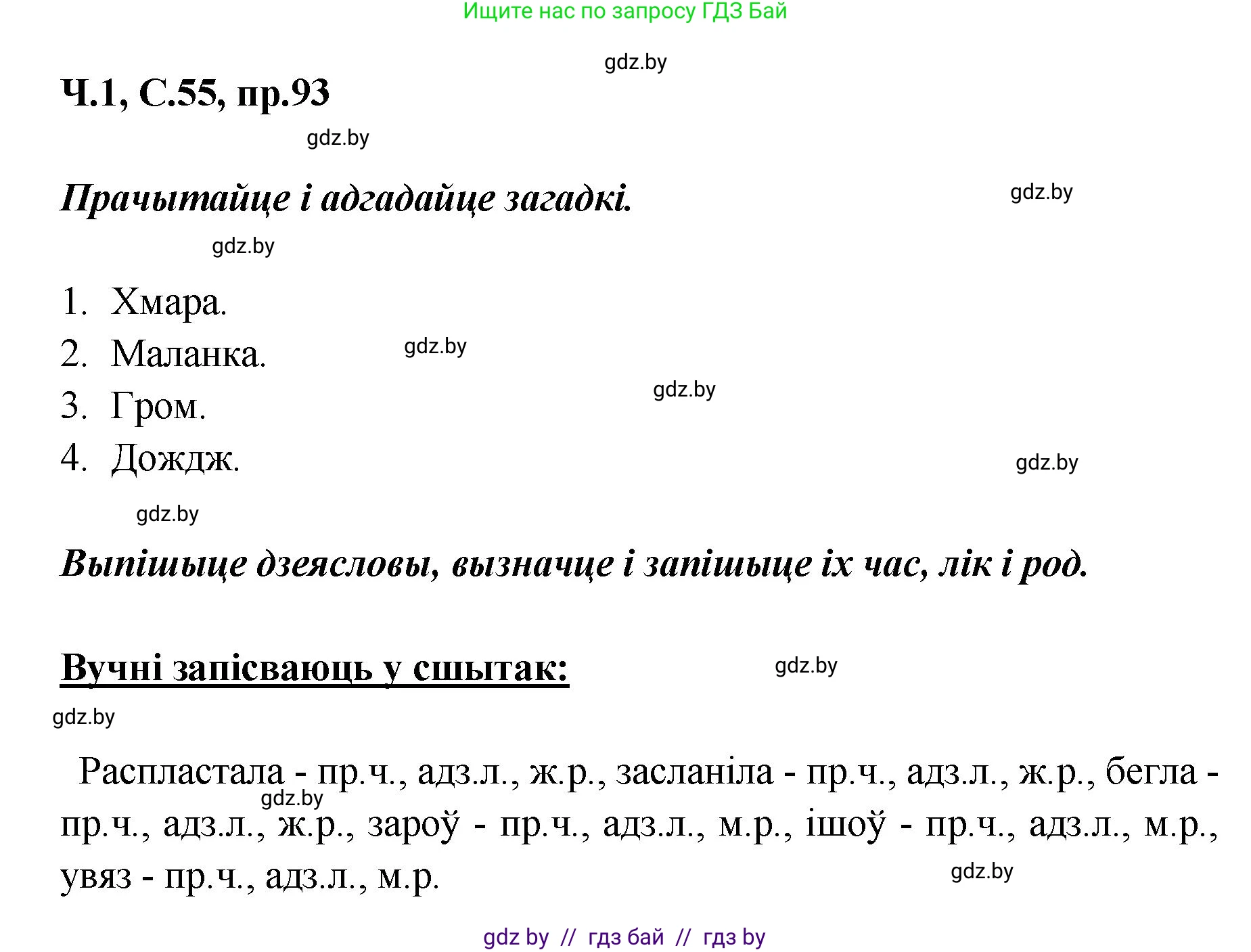 Белорусский язык (Беларуская мова), 5 класс Учебник, авторы: Валочка Ганна Міхайлаўна, Зелянко Вольга Уладзіміраўна, Мартынкевіч Святлана Васільеўна, Якуба Святлана Міхайлаўна, издательство Акадэмія адукацыі, Минск, 2024, голубого цвета, Частка 1, страница 55, номер 93, Решение
