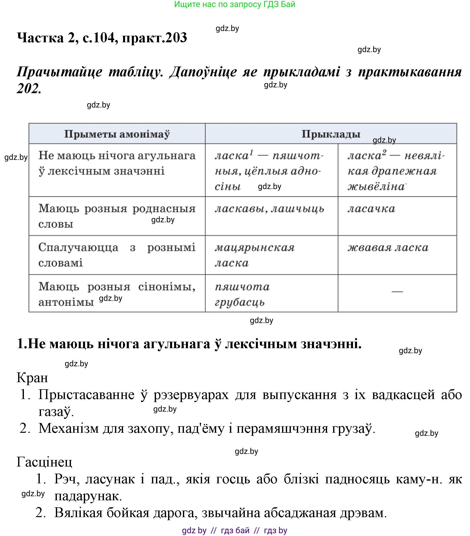 Белорусский язык (Беларуская мова), 5 класс Учебник, авторы: Валочка Ганна Міхайлаўна, Зелянко Вольга Уладзіміраўна, Мартынкевіч Святлана Васільеўна, Якуба Святлана Міхайлаўна, издательство Акадэмія адукацыі, Минск, 2024, голубого цвета, Частка 2, страница 104, номер 203, Решение