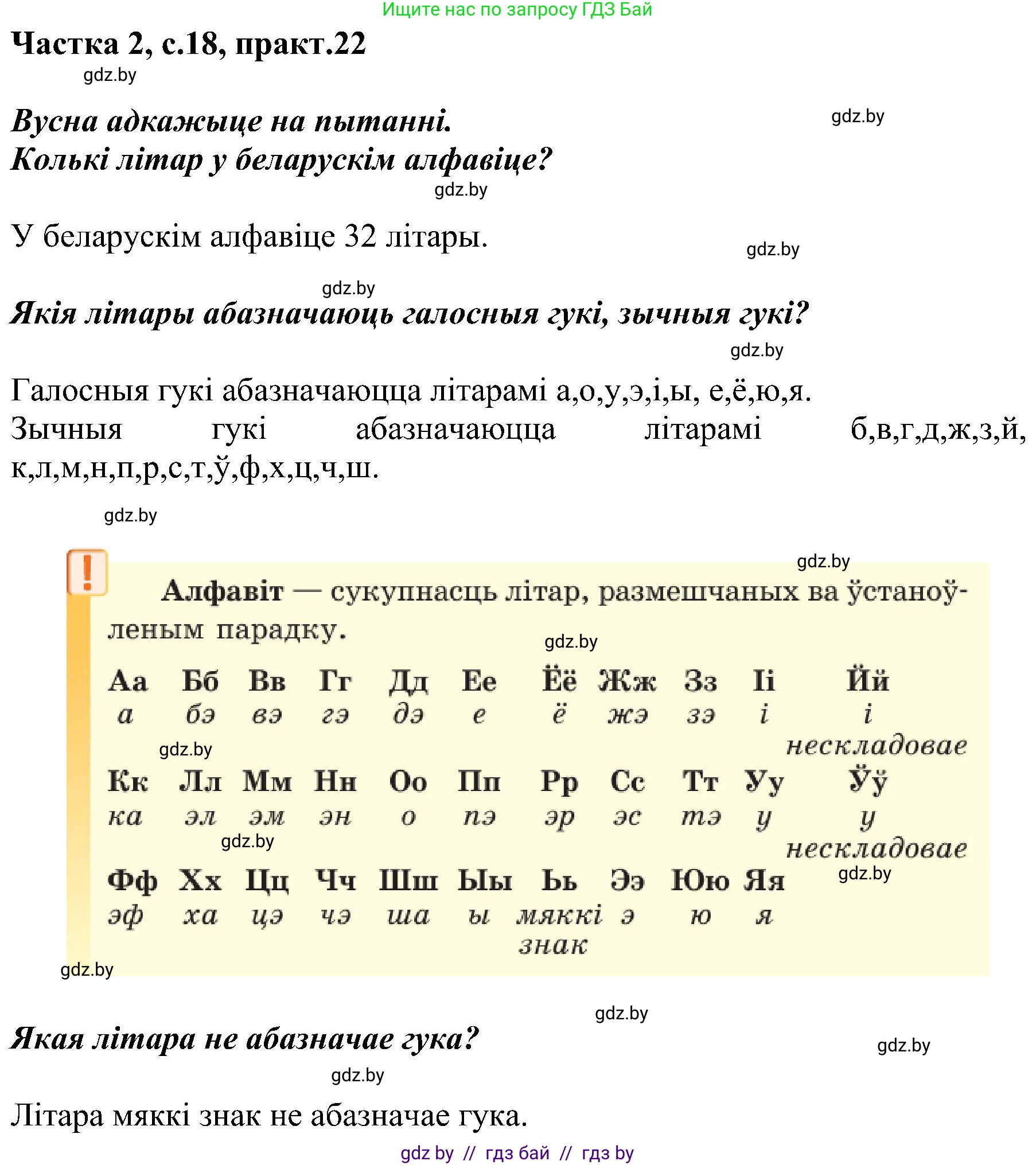 Белорусский язык (Беларуская мова), 5 класс Учебник, авторы: Валочка Ганна Міхайлаўна, Зелянко Вольга Уладзіміраўна, Мартынкевіч Святлана Васільеўна, Якуба Святлана Міхайлаўна, издательство Акадэмія адукацыі, Минск, 2024, голубого цвета, Частка 2, страница 18, номер 22, Решение