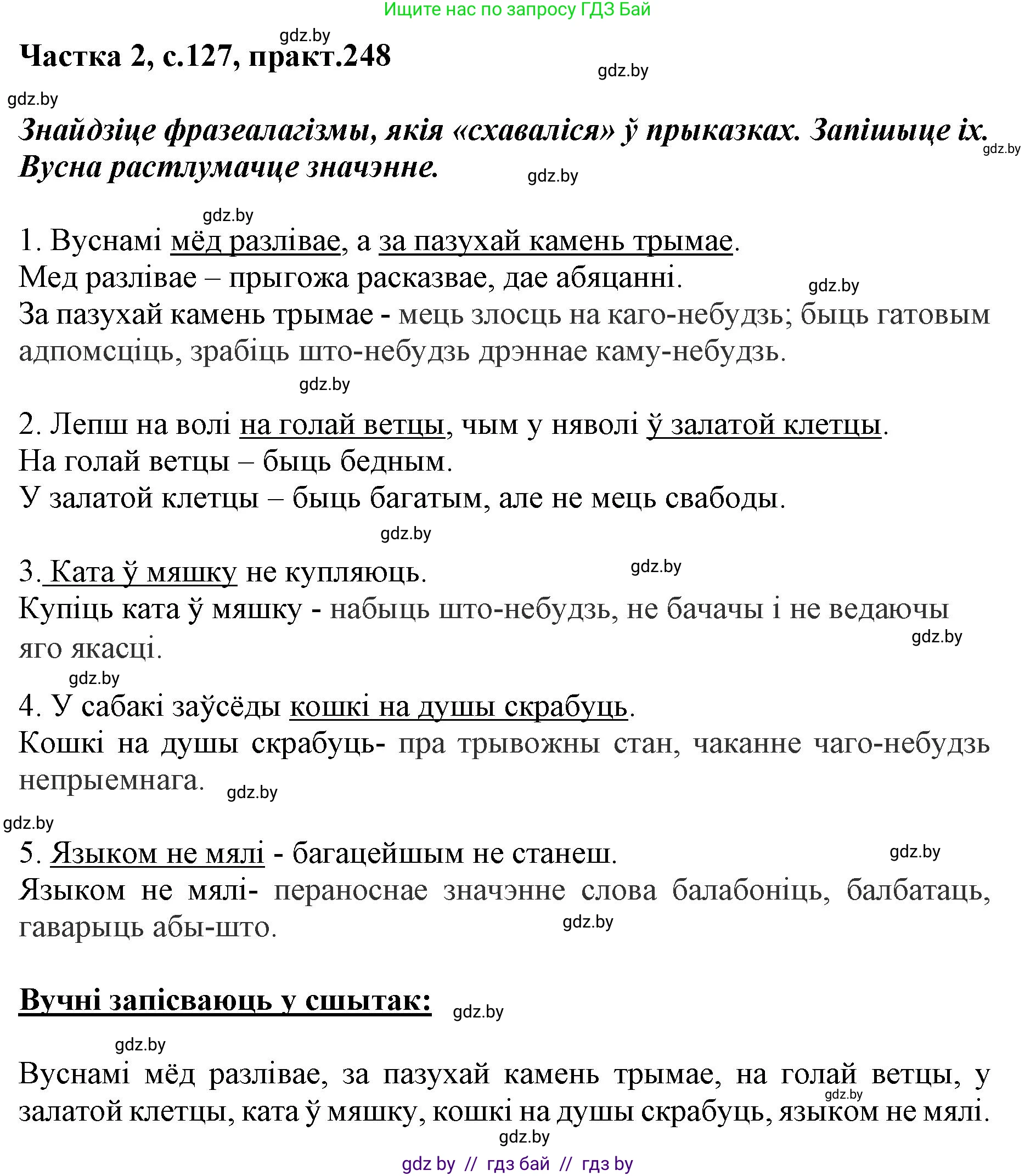 Белорусский язык (Беларуская мова), 5 класс Учебник, авторы: Валочка Ганна Міхайлаўна, Зелянко Вольга Уладзіміраўна, Мартынкевіч Святлана Васільеўна, Якуба Святлана Міхайлаўна, издательство Акадэмія адукацыі, Минск, 2024, голубого цвета, Частка 2, страница 127, номер 248, Решение