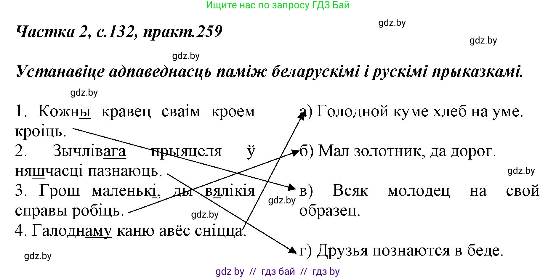 Белорусский язык (Беларуская мова), 5 класс Учебник, авторы: Валочка Ганна Міхайлаўна, Зелянко Вольга Уладзіміраўна, Мартынкевіч Святлана Васільеўна, Якуба Святлана Міхайлаўна, издательство Акадэмія адукацыі, Минск, 2024, голубого цвета, Частка 2, страница 132, номер 259, Решение