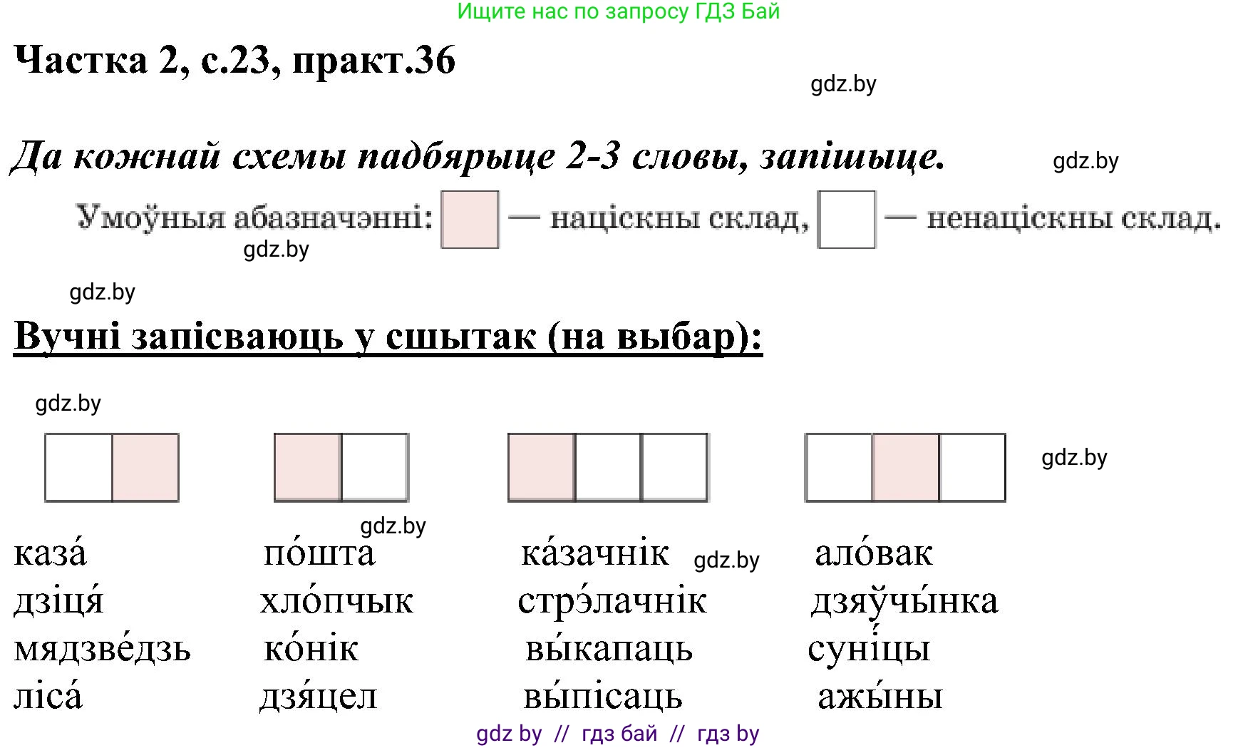 Белорусский язык (Беларуская мова), 5 класс Учебник, авторы: Валочка Ганна Міхайлаўна, Зелянко Вольга Уладзіміраўна, Мартынкевіч Святлана Васільеўна, Якуба Святлана Міхайлаўна, издательство Акадэмія адукацыі, Минск, 2024, голубого цвета, Частка 2, страница 23, номер 36, Решение
