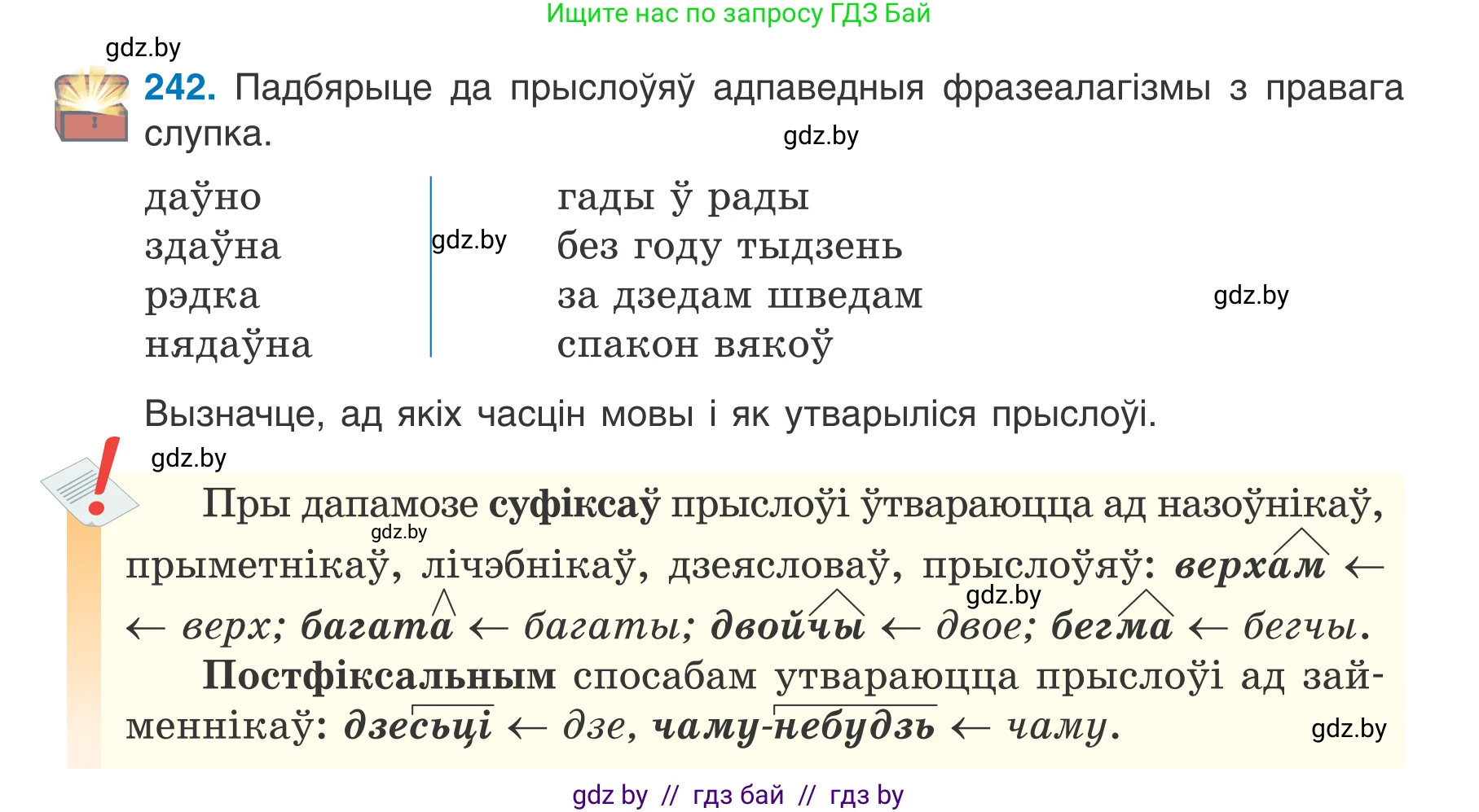 Белорусский язык (Беларуская мова), 7 класс Учебник, авторы: Валочка Ганна Міхайлаўна, Зелянко Вольга Уладзіміраўна, Язерская Святлана Анатольеўна, издательство Нацыянальны інстытут адукацыі, Минск, 2020, страница 139, номер 242, Условие