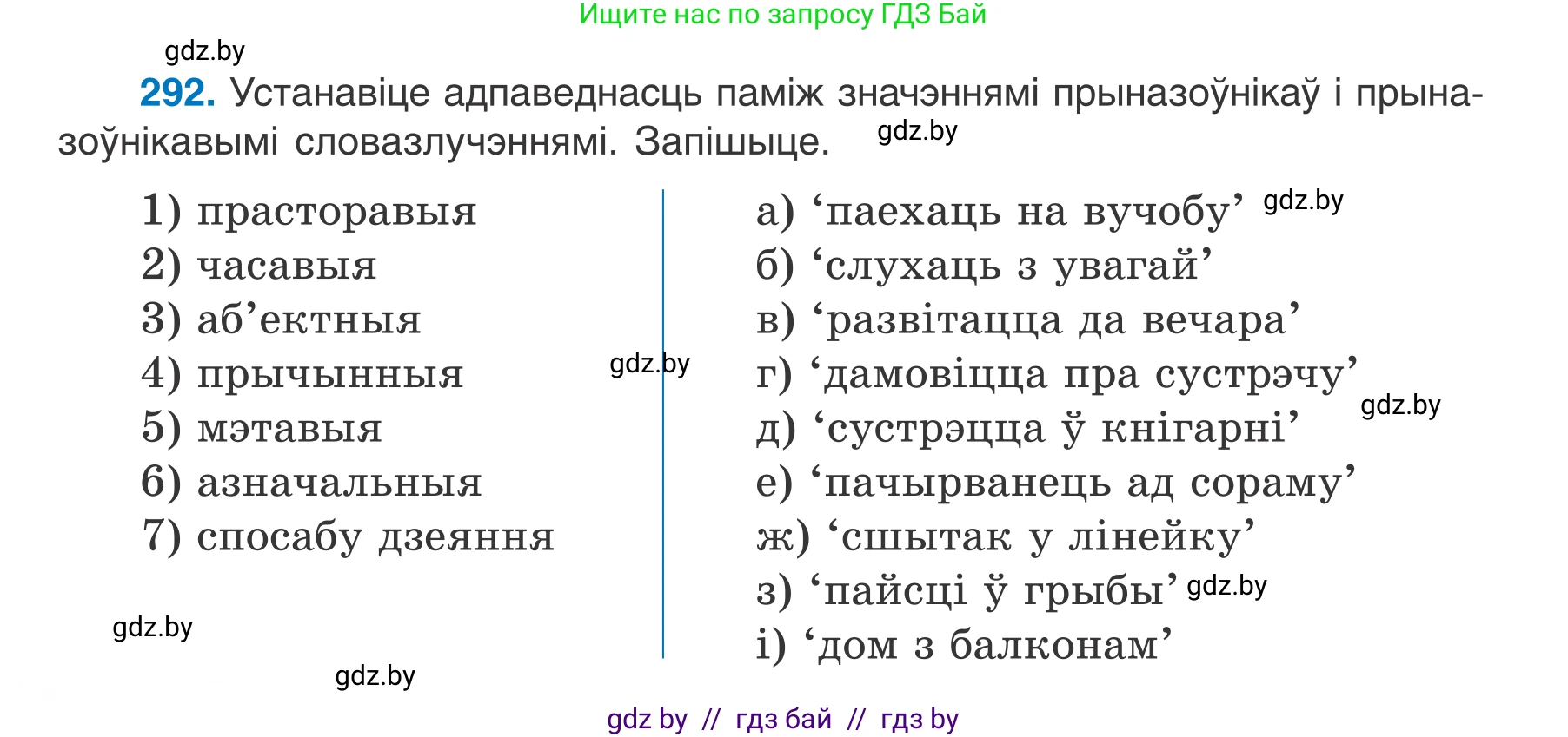 Белорусский язык (Беларуская мова), 7 класс Учебник, авторы: Валочка Ганна Міхайлаўна, Зелянко Вольга Уладзіміраўна, Язерская Святлана Анатольеўна, издательство Нацыянальны інстытут адукацыі, Минск, 2020, страница 170, номер 292, Условие