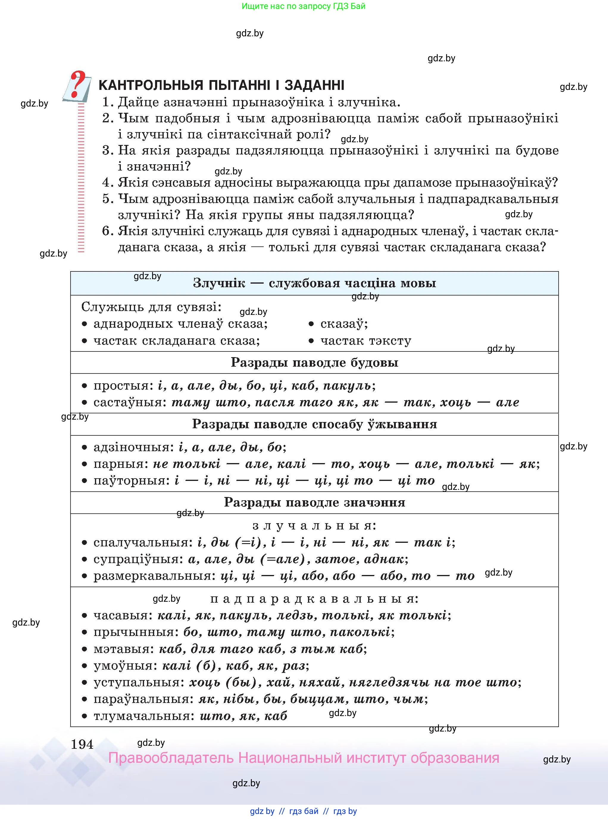 Белорусский язык (Беларуская мова), 7 класс Учебник, авторы: Валочка Ганна Міхайлаўна, Зелянко Вольга Уладзіміраўна, Язерская Святлана Анатольеўна, издательство Нацыянальны інстытут адукацыі, Минск, 2020, страница 194