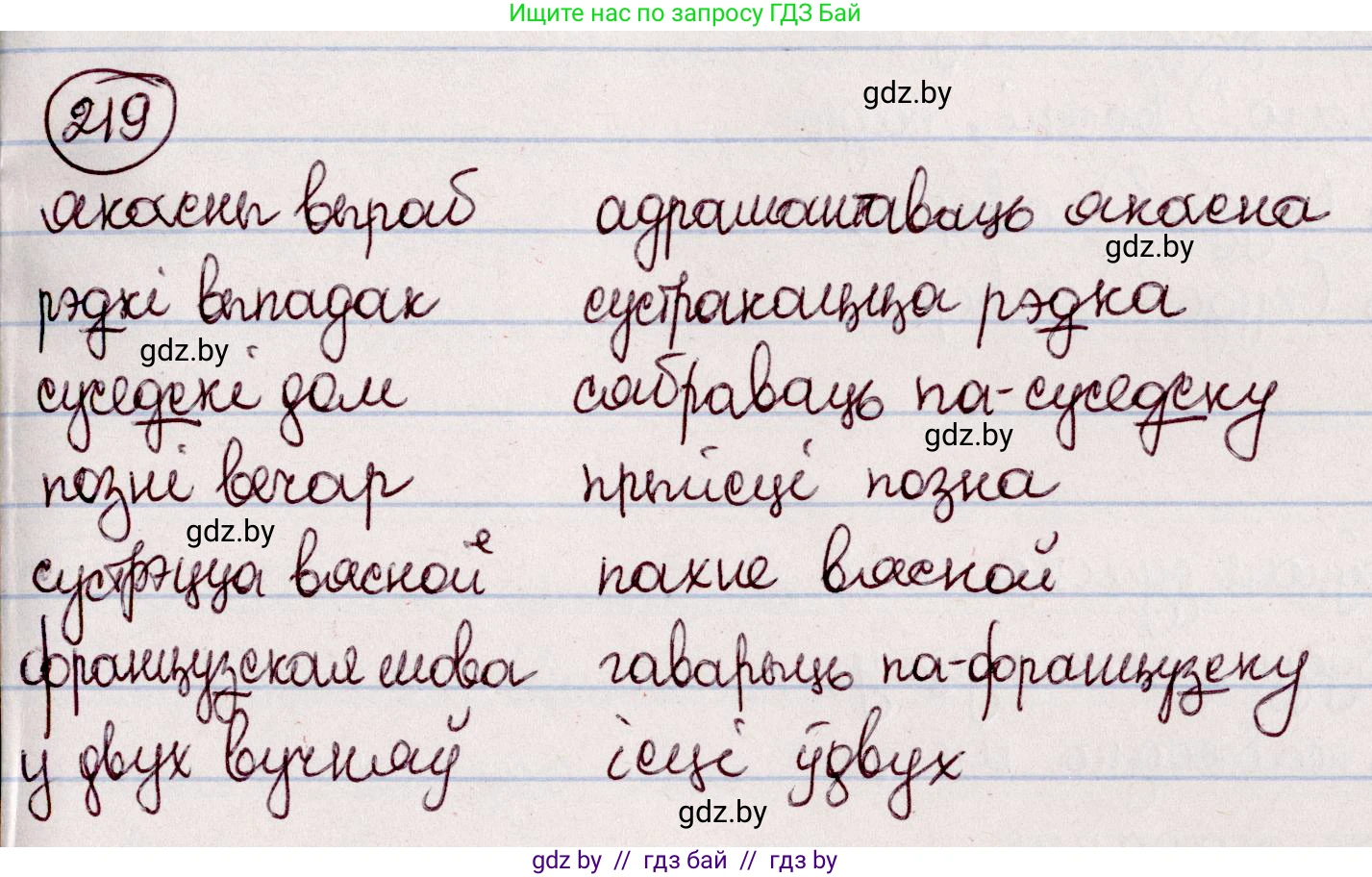 Белорусский язык (Беларуская мова), 7 класс Учебник, авторы: Валочка Ганна Міхайлаўна, Зелянко Вольга Уладзіміраўна, Язерская Святлана Анатольеўна, издательство Нацыянальны інстытут адукацыі, Минск, 2020, страница 123, номер 219, Решение