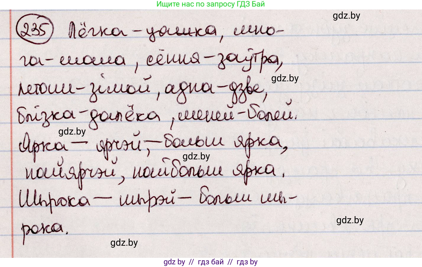 Белорусский язык (Беларуская мова), 7 класс Учебник, авторы: Валочка Ганна Міхайлаўна, Зелянко Вольга Уладзіміраўна, Язерская Святлана Анатольеўна, издательство Нацыянальны інстытут адукацыі, Минск, 2020, страница 135, номер 235, Решение