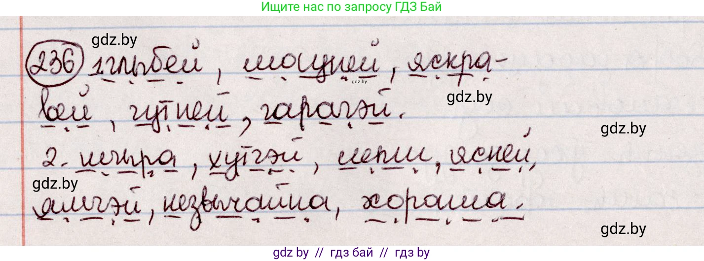 Белорусский язык (Беларуская мова), 7 класс Учебник, авторы: Валочка Ганна Міхайлаўна, Зелянко Вольга Уладзіміраўна, Язерская Святлана Анатольеўна, издательство Нацыянальны інстытут адукацыі, Минск, 2020, страница 136, номер 236, Решение