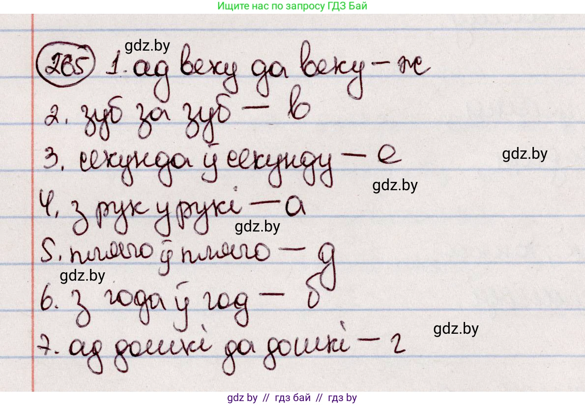 Белорусский язык (Беларуская мова), 7 класс Учебник, авторы: Валочка Ганна Міхайлаўна, Зелянко Вольга Уладзіміраўна, Язерская Святлана Анатольеўна, издательство Нацыянальны інстытут адукацыі, Минск, 2020, страница 150, номер 265, Решение