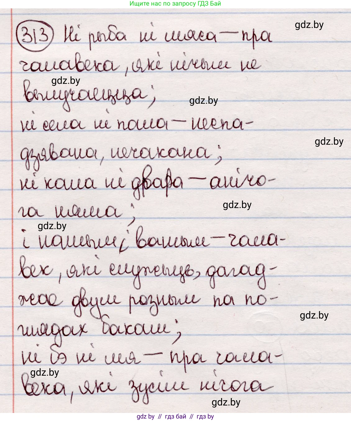 Белорусский язык (Беларуская мова), 7 класс Учебник, авторы: Валочка Ганна Міхайлаўна, Зелянко Вольга Уладзіміраўна, Язерская Святлана Анатольеўна, издательство Нацыянальны інстытут адукацыі, Минск, 2020, страница 185, номер 313, Решение