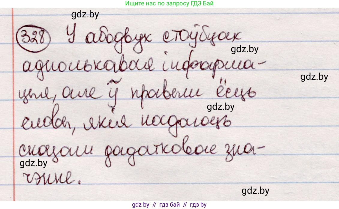 Белорусский язык (Беларуская мова), 7 класс Учебник, авторы: Валочка Ганна Міхайлаўна, Зелянко Вольга Уладзіміраўна, Язерская Святлана Анатольеўна, издательство Нацыянальны інстытут адукацыі, Минск, 2020, страница 196, номер 328, Решение