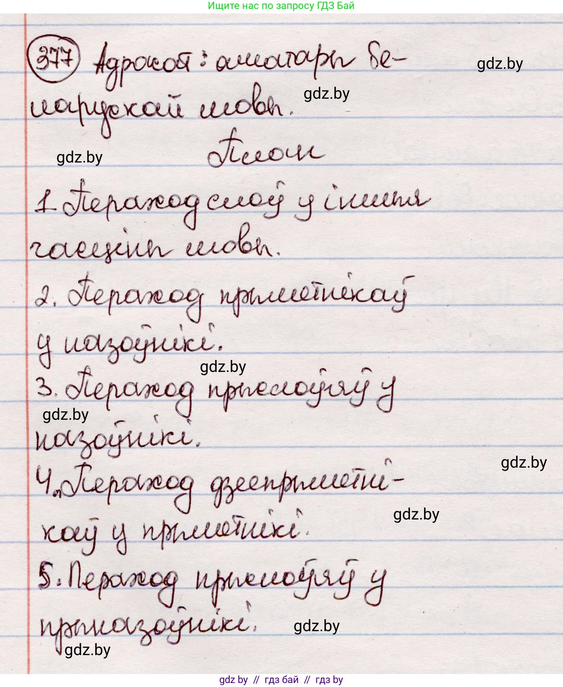 Белорусский язык (Беларуская мова), 7 класс Учебник, авторы: Валочка Ганна Міхайлаўна, Зелянко Вольга Уладзіміраўна, Язерская Святлана Анатольеўна, издательство Нацыянальны інстытут адукацыі, Минск, 2020, страница 220, номер 377, Решение