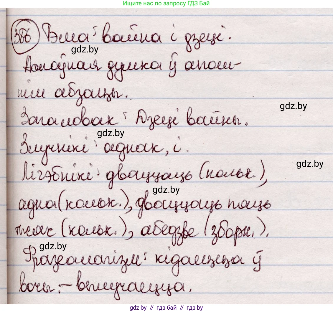 Белорусский язык (Беларуская мова), 7 класс Учебник, авторы: Валочка Ганна Міхайлаўна, Зелянко Вольга Уладзіміраўна, Язерская Святлана Анатольеўна, издательство Нацыянальны інстытут адукацыі, Минск, 2020, страница 224, номер 386, Решение