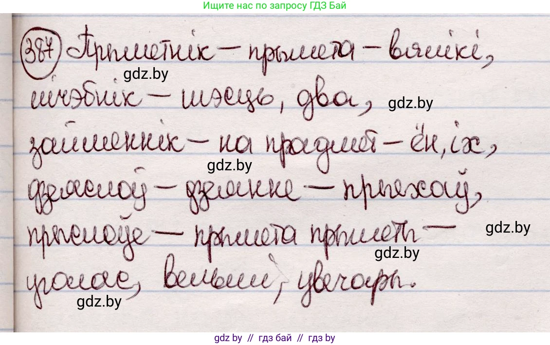 Белорусский язык (Беларуская мова), 7 класс Учебник, авторы: Валочка Ганна Міхайлаўна, Зелянко Вольга Уладзіміраўна, Язерская Святлана Анатольеўна, издательство Нацыянальны інстытут адукацыі, Минск, 2020, страница 225, номер 387, Решение