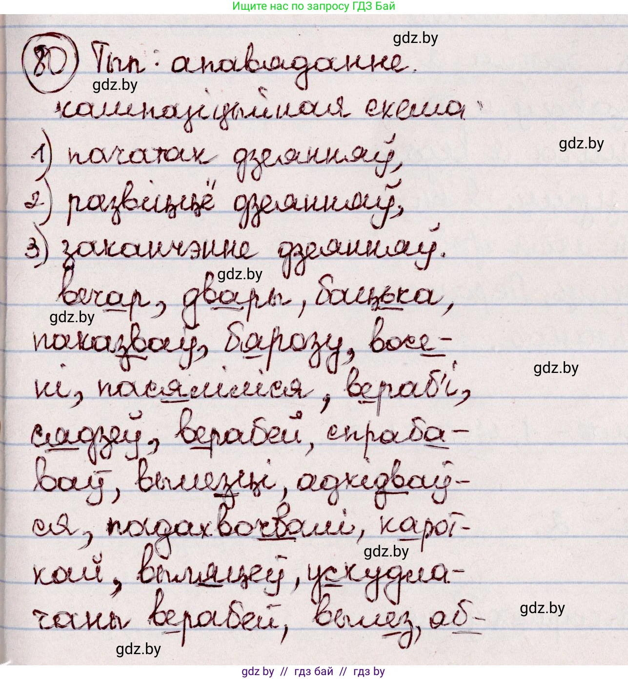 Белорусский язык (Беларуская мова), 7 класс Учебник, авторы: Валочка Ганна Міхайлаўна, Зелянко Вольга Уладзіміраўна, Язерская Святлана Анатольеўна, издательство Нацыянальны інстытут адукацыі, Минск, 2020, страница 50, номер 80, Решение