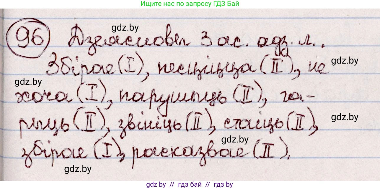 Белорусский язык (Беларуская мова), 7 класс Учебник, авторы: Валочка Ганна Міхайлаўна, Зелянко Вольга Уладзіміраўна, Язерская Святлана Анатольеўна, издательство Нацыянальны інстытут адукацыі, Минск, 2020, страница 61, номер 96, Решение