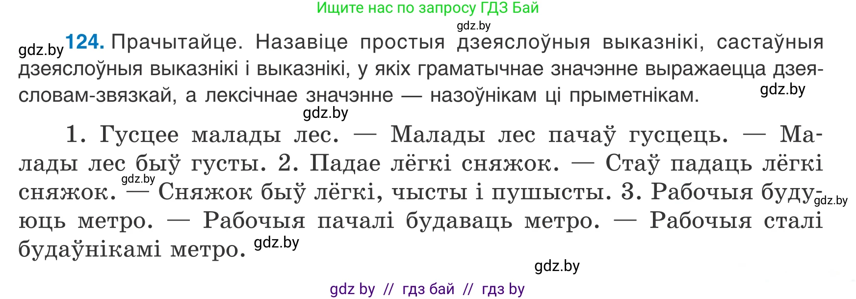 Белорусский язык (Беларуская мова), 8 класс Учебник, авторы: Бадзевіч Зінаіда Іванаўна, Саматыя Ірына Мікалаеўна, издательство Нацыянальны інстытут адукацыі, Минск, 2020, страница 85, номер 124, Условие