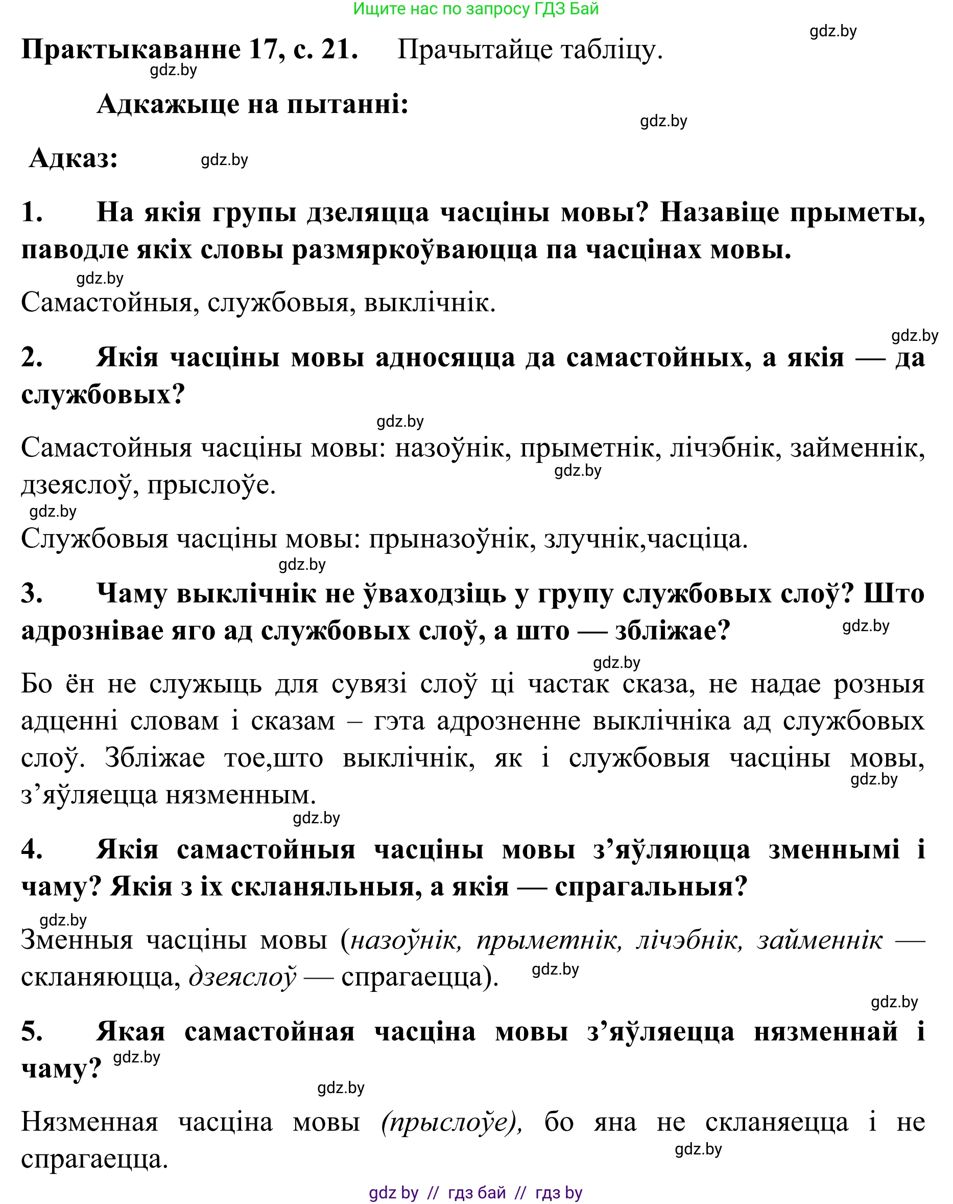 Белорусский язык (Беларуская мова), 8 класс Учебник, авторы: Бадзевіч Зінаіда Іванаўна, Саматыя Ірына Мікалаеўна, издательство Нацыянальны інстытут адукацыі, Минск, 2020, страница 21, номер 17, Решение