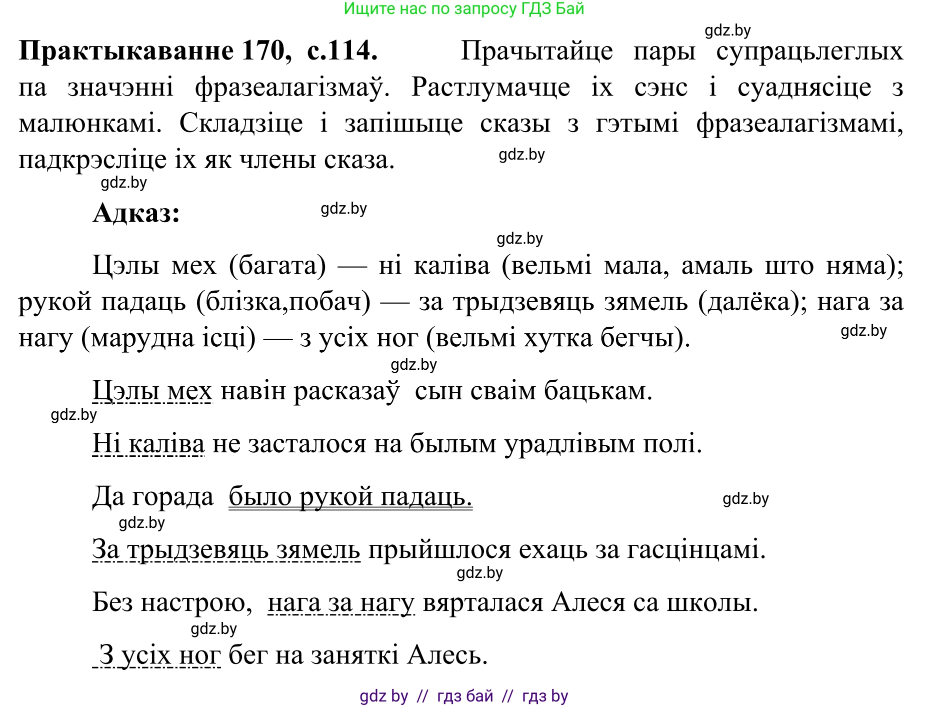 Белорусский язык (Беларуская мова), 8 класс Учебник, авторы: Бадзевіч Зінаіда Іванаўна, Саматыя Ірына Мікалаеўна, издательство Нацыянальны інстытут адукацыі, Минск, 2020, страница 114, номер 170, Решение