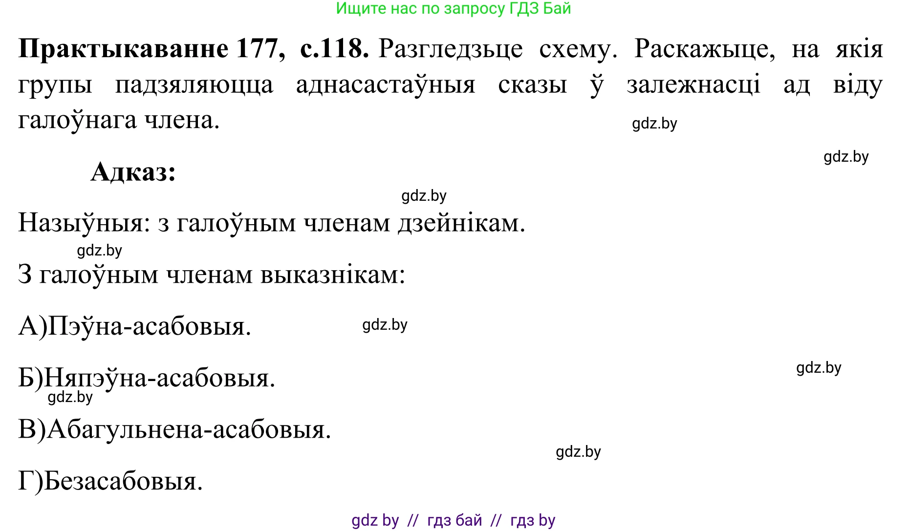 Белорусский язык (Беларуская мова), 8 класс Учебник, авторы: Бадзевіч Зінаіда Іванаўна, Саматыя Ірына Мікалаеўна, издательство Нацыянальны інстытут адукацыі, Минск, 2020, страница 118, номер 177, Решение