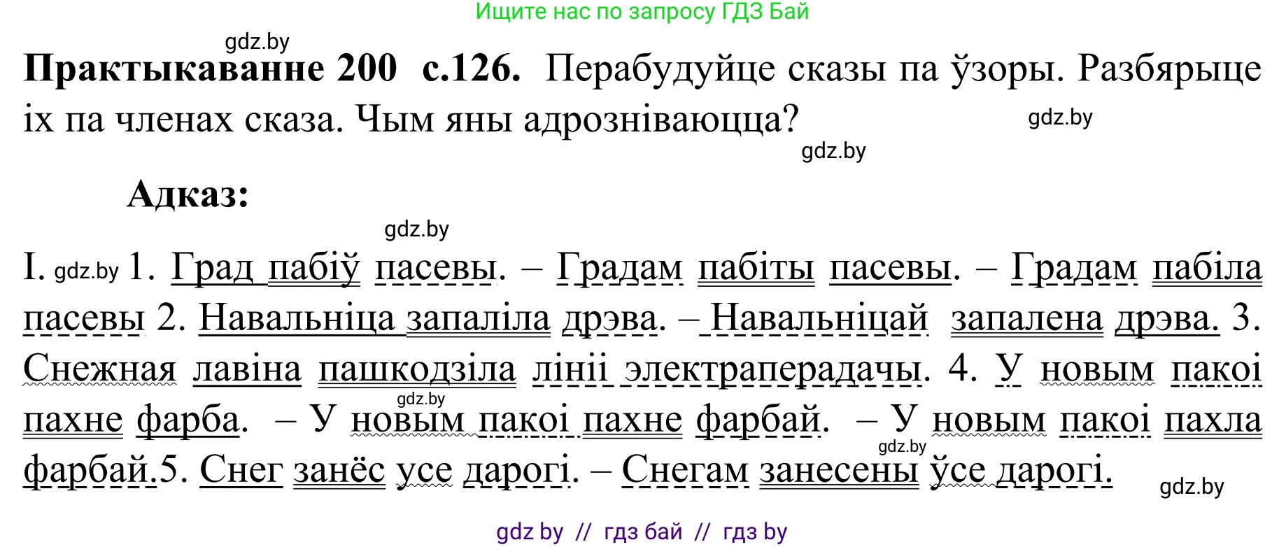 Белорусский язык (Беларуская мова), 8 класс Учебник, авторы: Бадзевіч Зінаіда Іванаўна, Саматыя Ірына Мікалаеўна, издательство Нацыянальны інстытут адукацыі, Минск, 2020, страница 126, номер 200, Решение