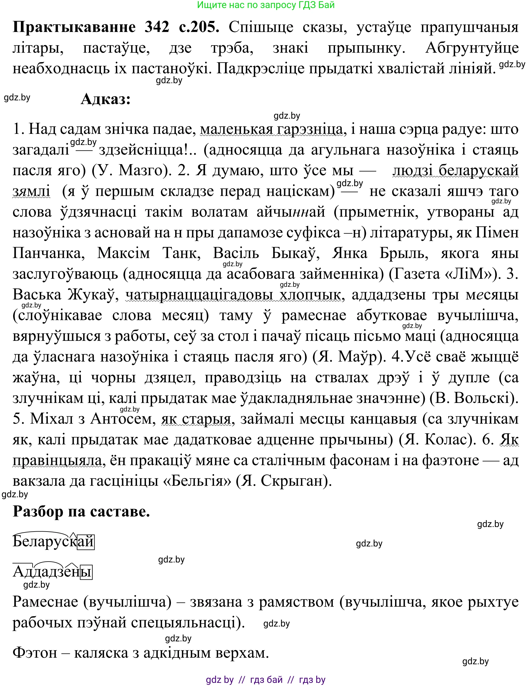 Белорусский язык (Беларуская мова), 8 класс Учебник, авторы: Бадзевіч Зінаіда Іванаўна, Саматыя Ірына Мікалаеўна, издательство Нацыянальны інстытут адукацыі, Минск, 2020, страница 205, номер 342, Решение