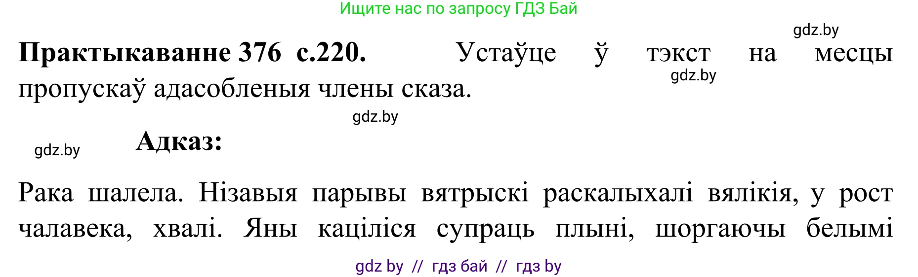 Белорусский язык (Беларуская мова), 8 класс Учебник, авторы: Бадзевіч Зінаіда Іванаўна, Саматыя Ірына Мікалаеўна, издательство Нацыянальны інстытут адукацыі, Минск, 2020, страница 220, номер 376, Решение