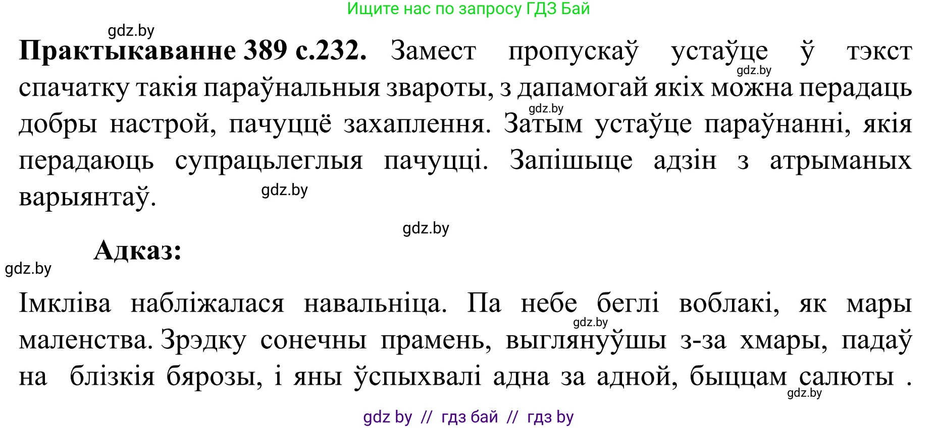 Белорусский язык (Беларуская мова), 8 класс Учебник, авторы: Бадзевіч Зінаіда Іванаўна, Саматыя Ірына Мікалаеўна, издательство Нацыянальны інстытут адукацыі, Минск, 2020, страница 232, номер 389, Решение