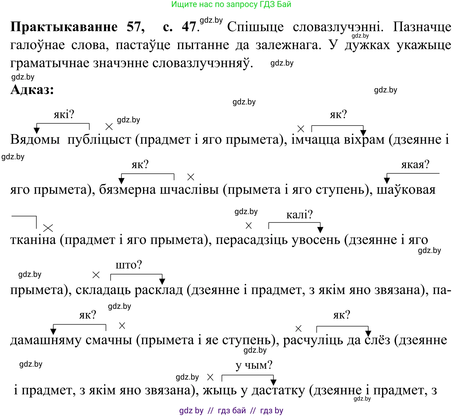 Белорусский язык (Беларуская мова), 8 класс Учебник, авторы: Бадзевіч Зінаіда Іванаўна, Саматыя Ірына Мікалаеўна, издательство Нацыянальны інстытут адукацыі, Минск, 2020, страница 47, номер 57, Решение