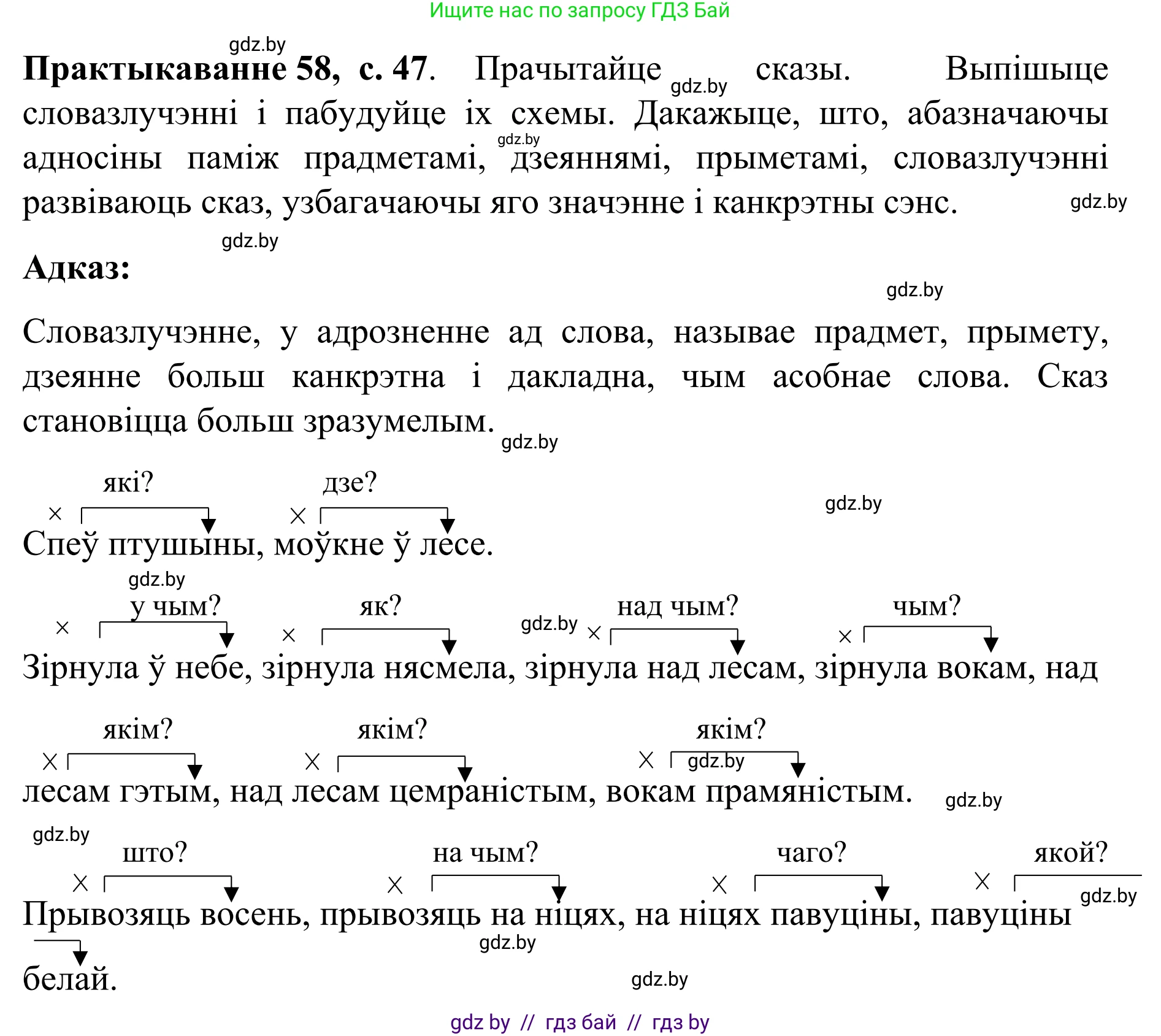 Белорусский язык (Беларуская мова), 8 класс Учебник, авторы: Бадзевіч Зінаіда Іванаўна, Саматыя Ірына Мікалаеўна, издательство Нацыянальны інстытут адукацыі, Минск, 2020, страница 47, номер 58, Решение