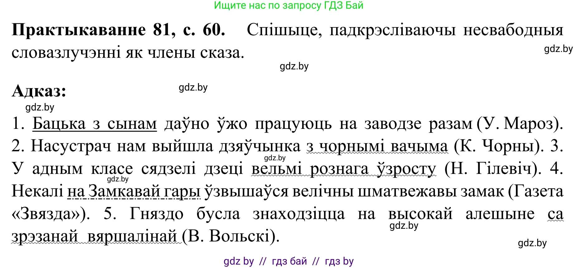 Белорусский язык (Беларуская мова), 8 класс Учебник, авторы: Бадзевіч Зінаіда Іванаўна, Саматыя Ірына Мікалаеўна, издательство Нацыянальны інстытут адукацыі, Минск, 2020, страница 60, номер 81, Решение