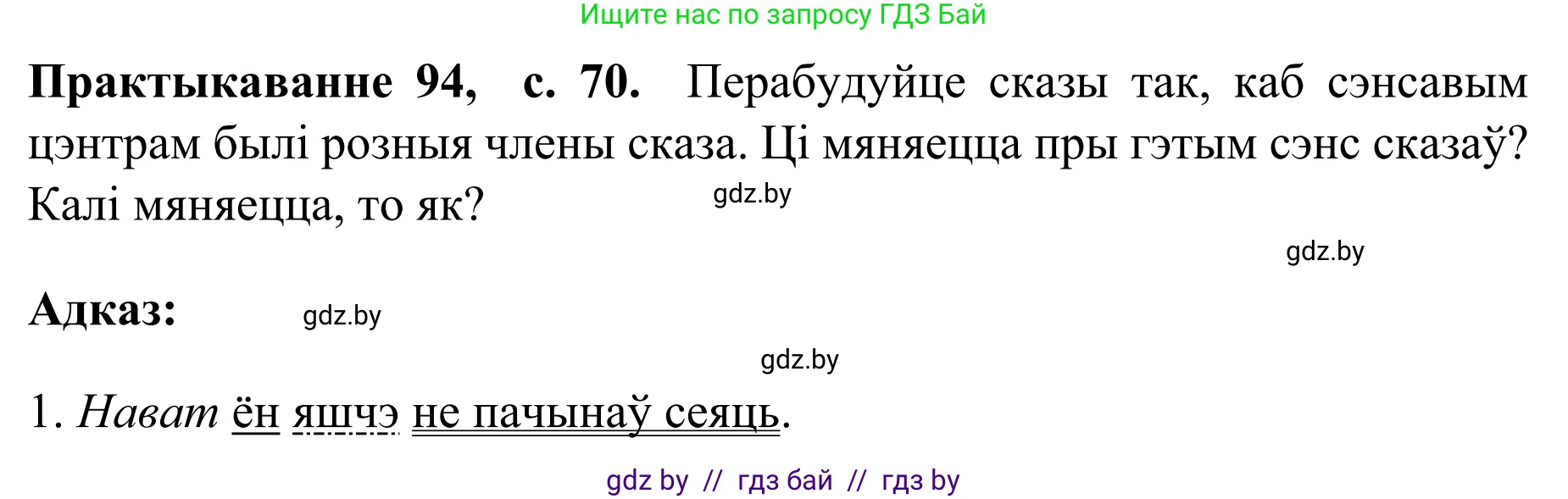Белорусский язык (Беларуская мова), 8 класс Учебник, авторы: Бадзевіч Зінаіда Іванаўна, Саматыя Ірына Мікалаеўна, издательство Нацыянальны інстытут адукацыі, Минск, 2020, страница 71, номер 94, Решение