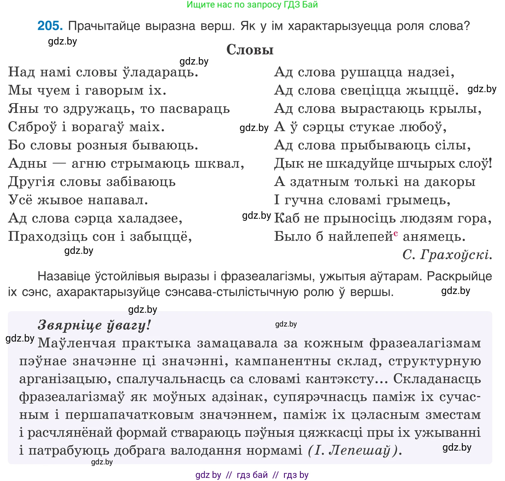 Белорусский язык (Беларуская мова), 10 класс Учебник, авторы: Валочка Ганна Міхайлаўна, Васюковіч Людміла Сяргееўна, Зелянко Вольга Уладзіміраўна, Міхнёнак С С, Якуба Святлана Міхайлаўна, издательство Нацыянальны інстытут адукацыі, Минск, 2020, страница 118, номер 205, Условие