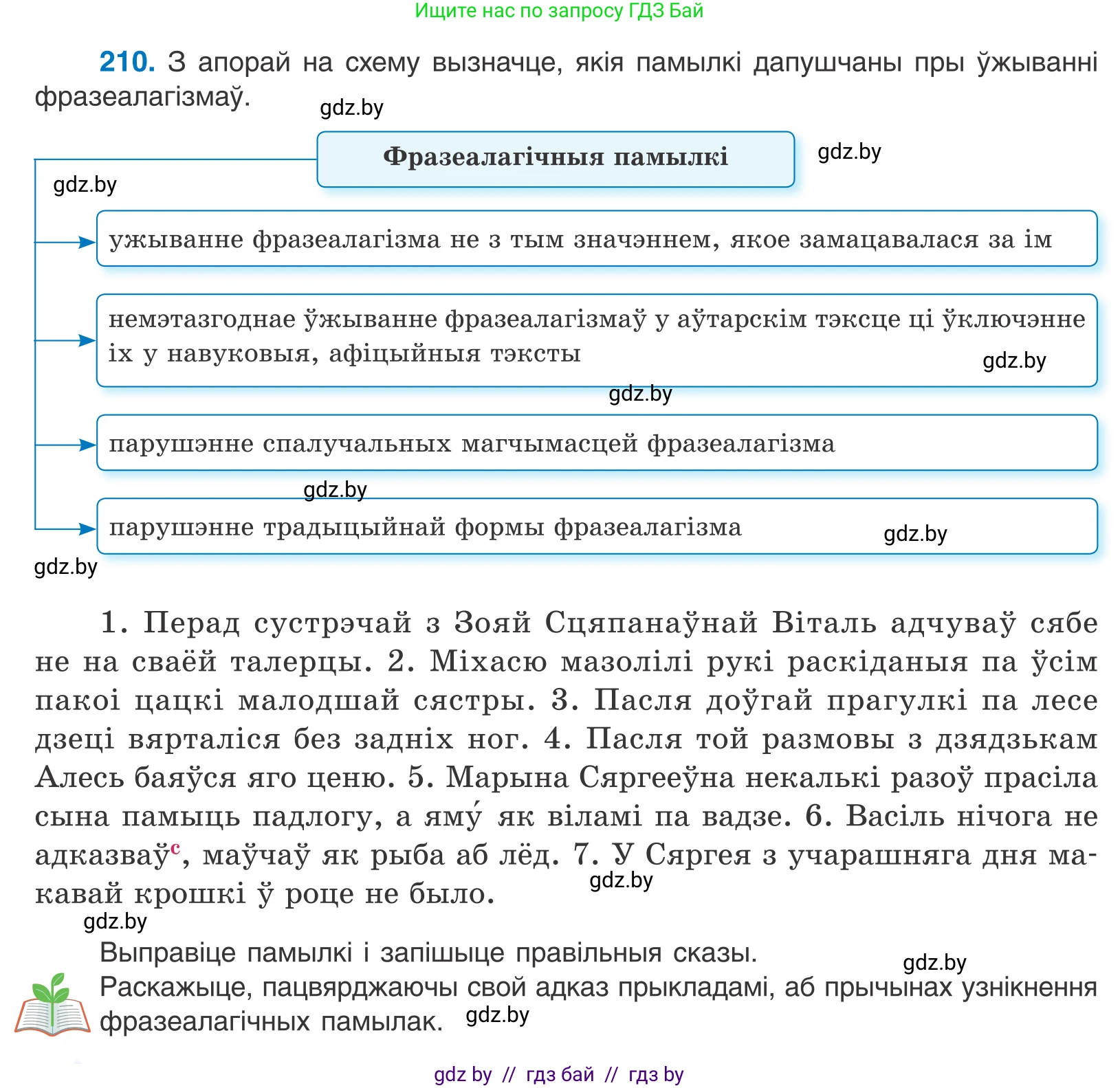 Белорусский язык (Беларуская мова), 10 класс Учебник, авторы: Валочка Ганна Міхайлаўна, Васюковіч Людміла Сяргееўна, Зелянко Вольга Уладзіміраўна, Міхнёнак С С, Якуба Святлана Міхайлаўна, издательство Нацыянальны інстытут адукацыі, Минск, 2020, страница 120, номер 210, Условие