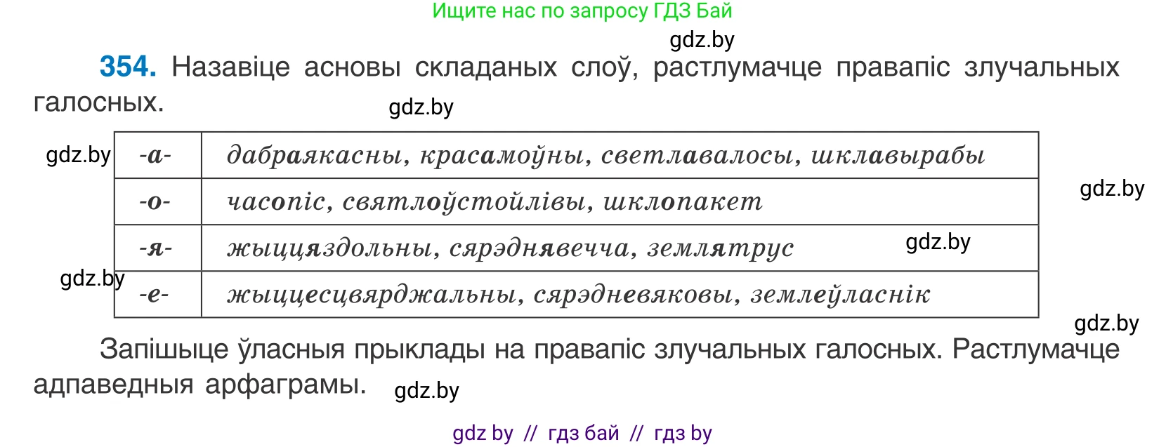 Белорусский язык (Беларуская мова), 10 класс Учебник, авторы: Валочка Ганна Міхайлаўна, Васюковіч Людміла Сяргееўна, Зелянко Вольга Уладзіміраўна, Міхнёнак С С, Якуба Святлана Міхайлаўна, издательство Нацыянальны інстытут адукацыі, Минск, 2020, страница 218, номер 354, Условие