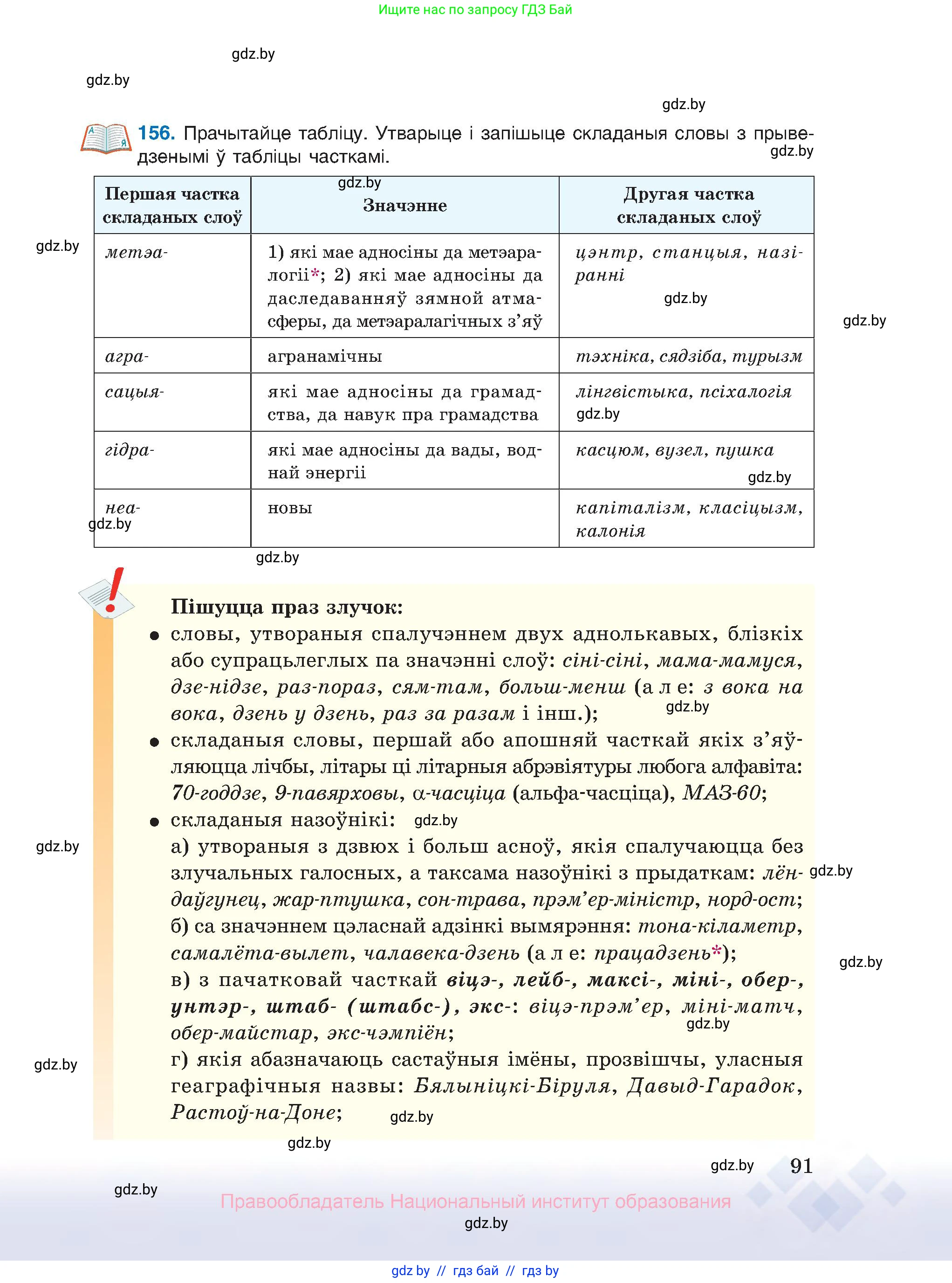 Белорусский язык (Беларуская мова), 10 класс Учебник, авторы: Валочка Ганна Міхайлаўна, Васюковіч Людміла Сяргееўна, Зелянко Вольга Уладзіміраўна, Міхнёнак С С, Якуба Святлана Міхайлаўна, издательство Нацыянальны інстытут адукацыі, Минск, 2020, страница 91