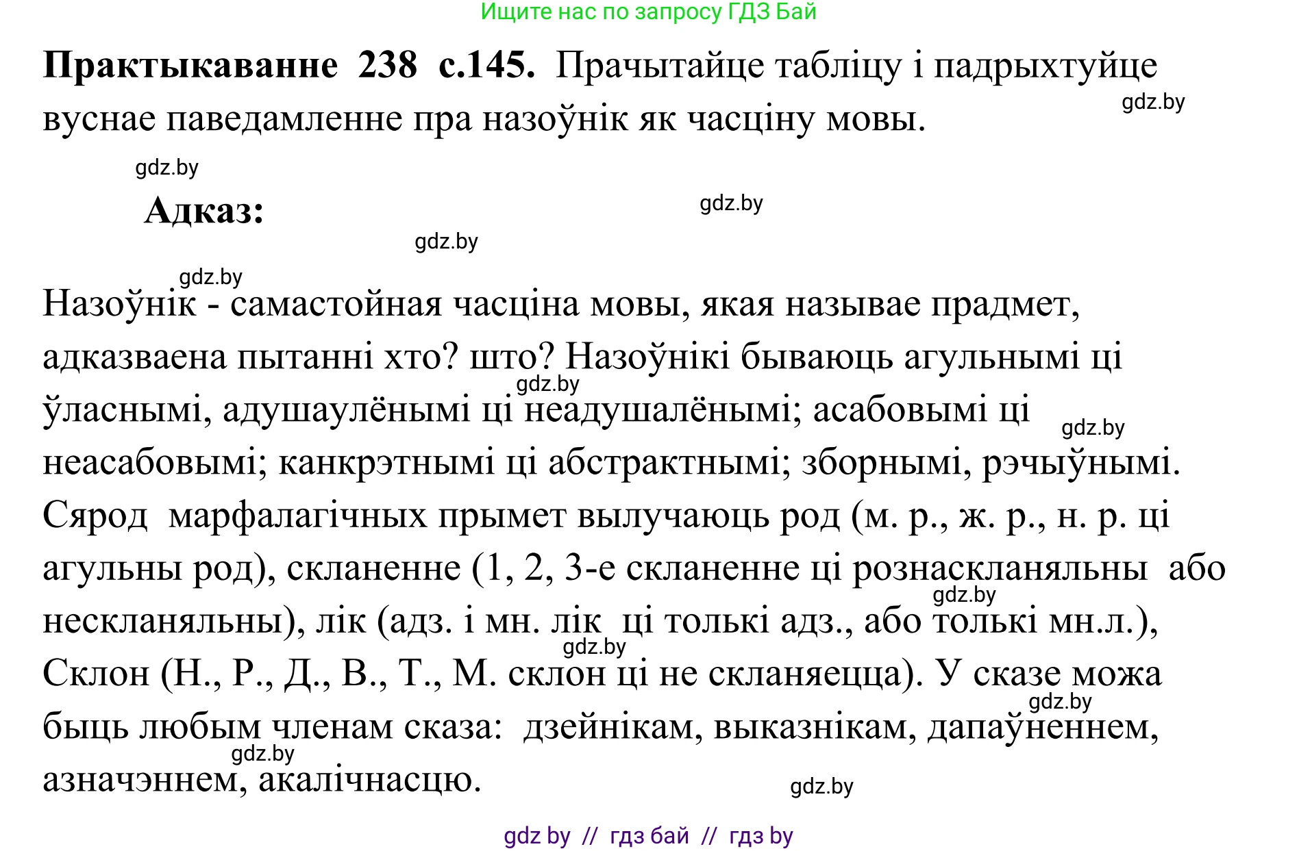 Белорусский язык (Беларуская мова), 10 класс Учебник, авторы: Валочка Ганна Міхайлаўна, Васюковіч Людміла Сяргееўна, Зелянко Вольга Уладзіміраўна, Міхнёнак С С, Якуба Святлана Міхайлаўна, издательство Нацыянальны інстытут адукацыі, Минск, 2020, страница 145, номер 238, Решение 1