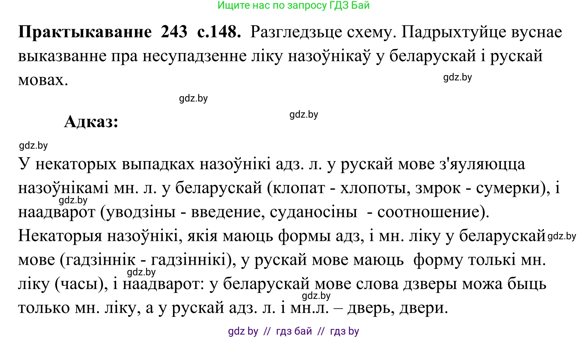 Белорусский язык (Беларуская мова), 10 класс Учебник, авторы: Валочка Ганна Міхайлаўна, Васюковіч Людміла Сяргееўна, Зелянко Вольга Уладзіміраўна, Міхнёнак С С, Якуба Святлана Міхайлаўна, издательство Нацыянальны інстытут адукацыі, Минск, 2020, страница 148, номер 243, Решение 1