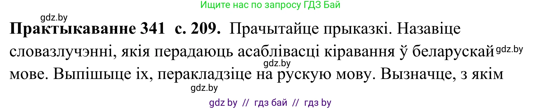 Белорусский язык (Беларуская мова), 10 класс Учебник, авторы: Валочка Ганна Міхайлаўна, Васюковіч Людміла Сяргееўна, Зелянко Вольга Уладзіміраўна, Міхнёнак С С, Якуба Святлана Міхайлаўна, издательство Нацыянальны інстытут адукацыі, Минск, 2020, страница 209, номер 341, Решение 1