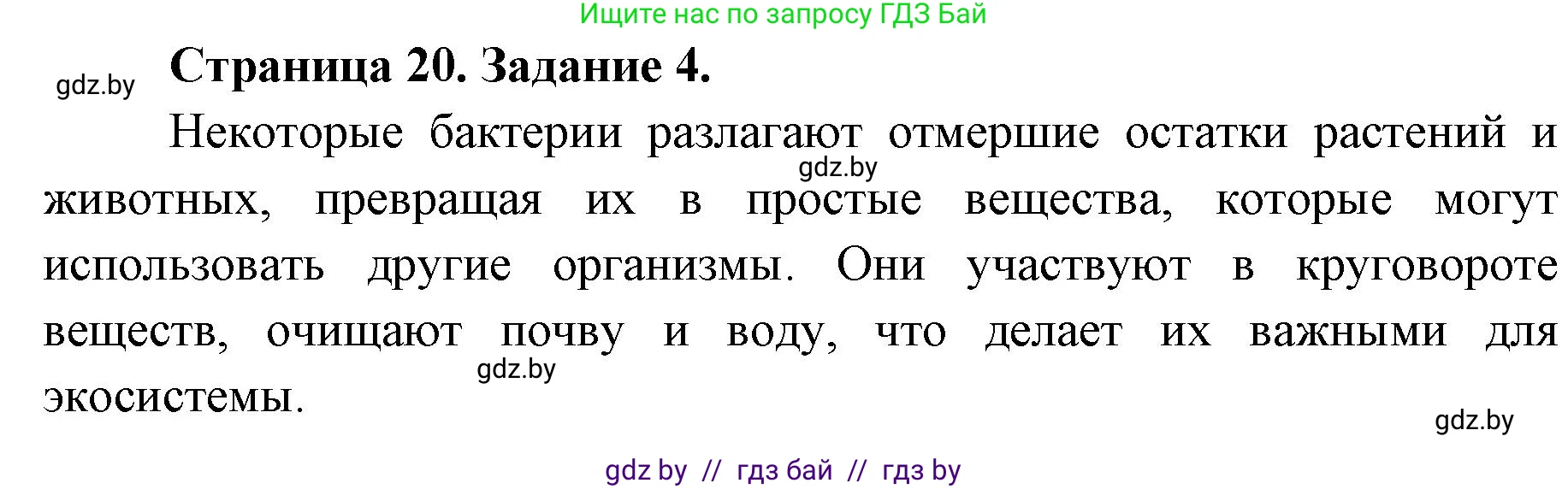 Биология, 6 класс Сборник контрольных и самостоятельных работ, авторы: Городович Наталья Ивановна, Капцевич Марина Викторовна, Сеген Елена Адамовна, издательство Аверсэв, Минск, 2021, страница 20, номер 4, Решение