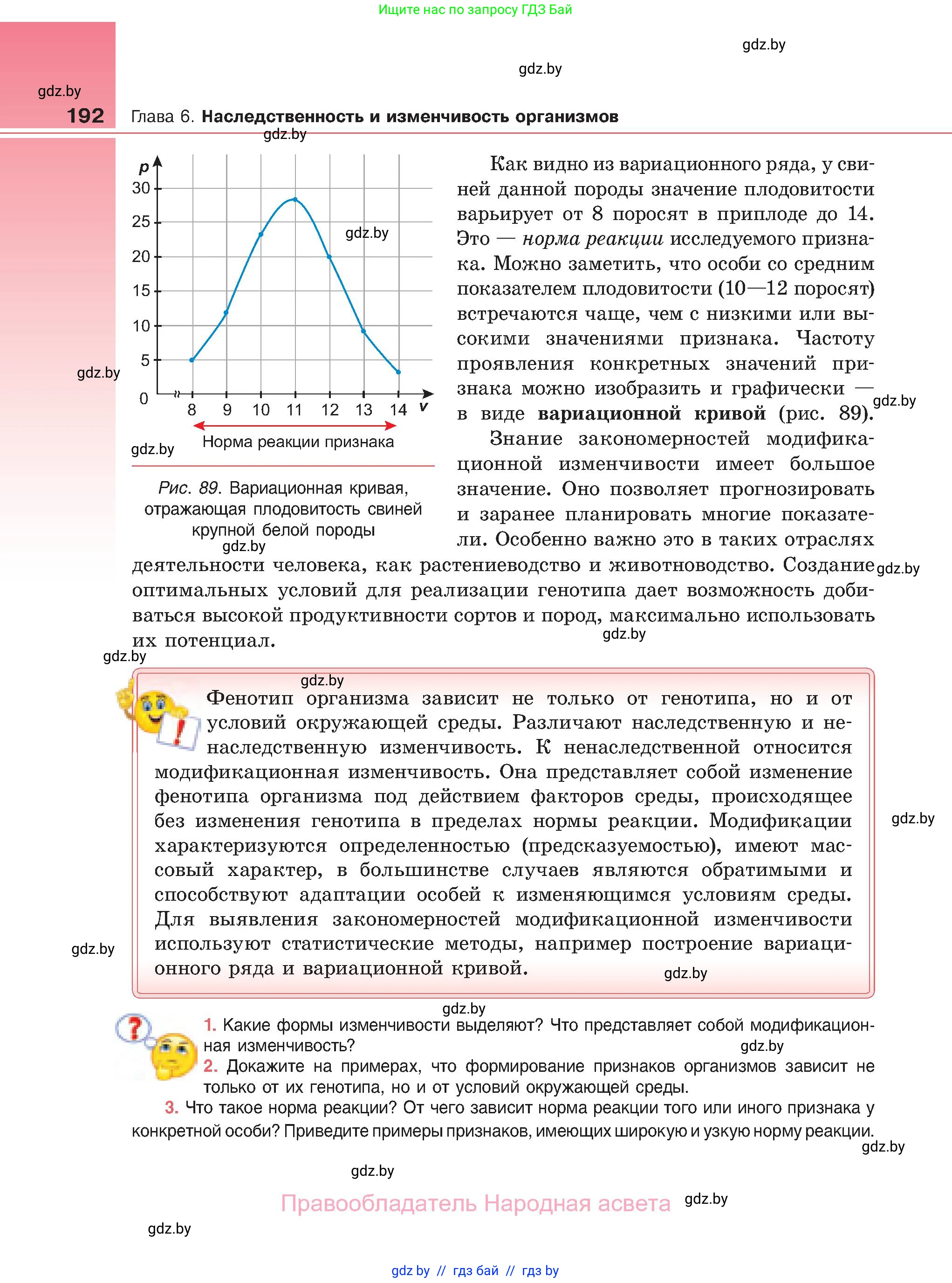 Биология, 11 класс Учебник, авторы: Дашков Максим Леонидович, Песнякевич Александр Георгиевич, Головач Алексей Михайлович, издательство Народная асвета, Минск, 2021, голубого цвета, страница 192